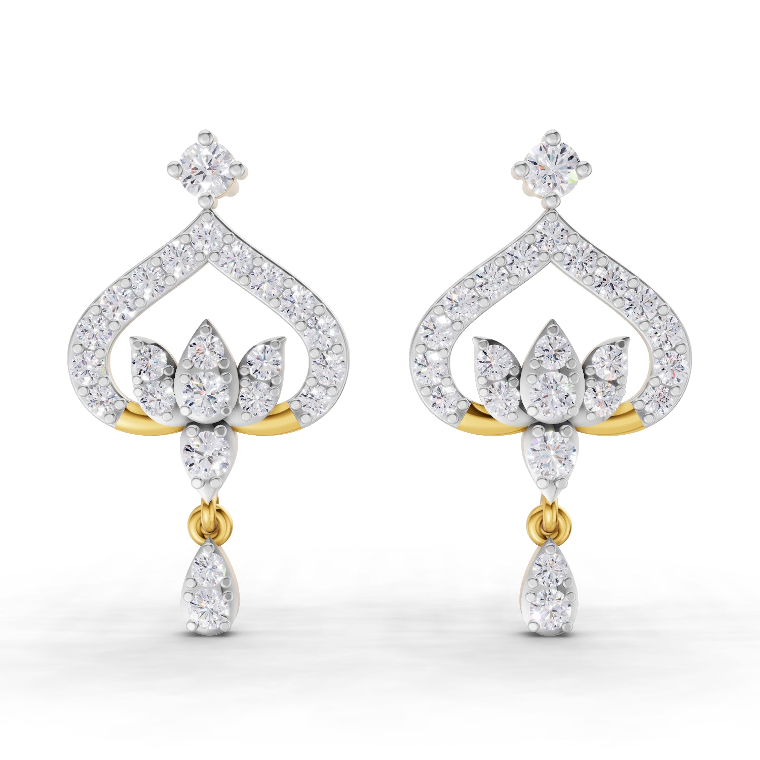 0.76 Carat | 925 Sterling Silver Gold Plated Diamond Lotus Bloom Earrings