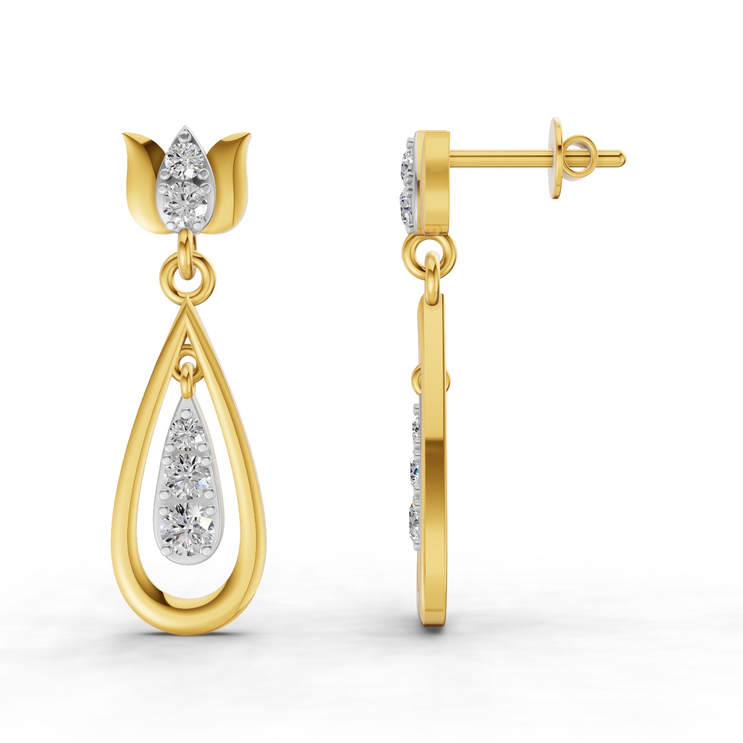 0.46 Carat  | 925 Sterling Silver Yellow Gold Plated Lotus Earrings