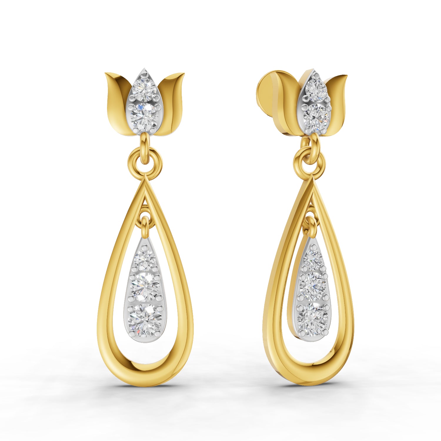 0.46 Carat  | 925 Sterling Silver Yellow Gold Plated Lotus Earrings