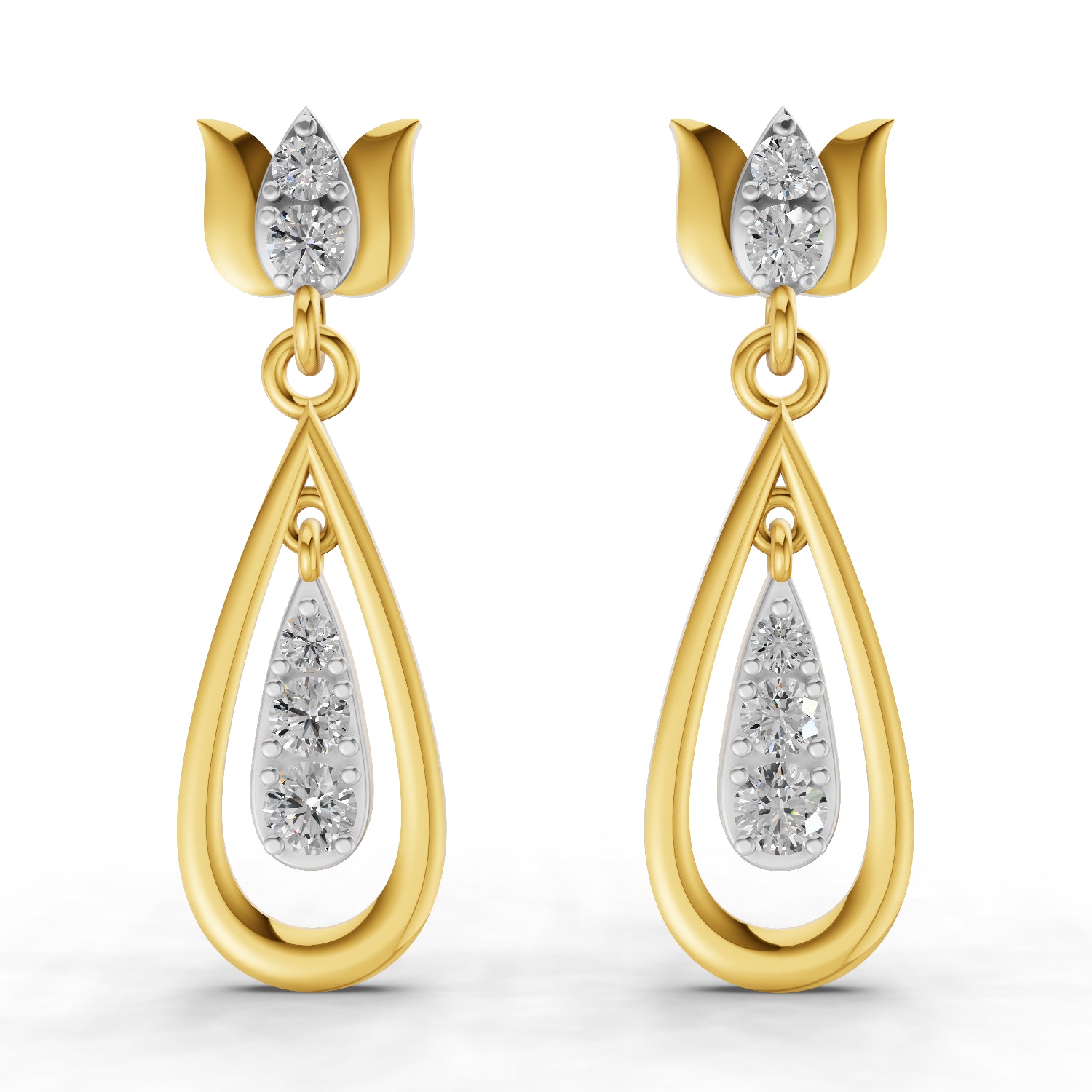 0.46 Carat  | 925 Sterling Silver Yellow Gold Plated Lotus Earrings