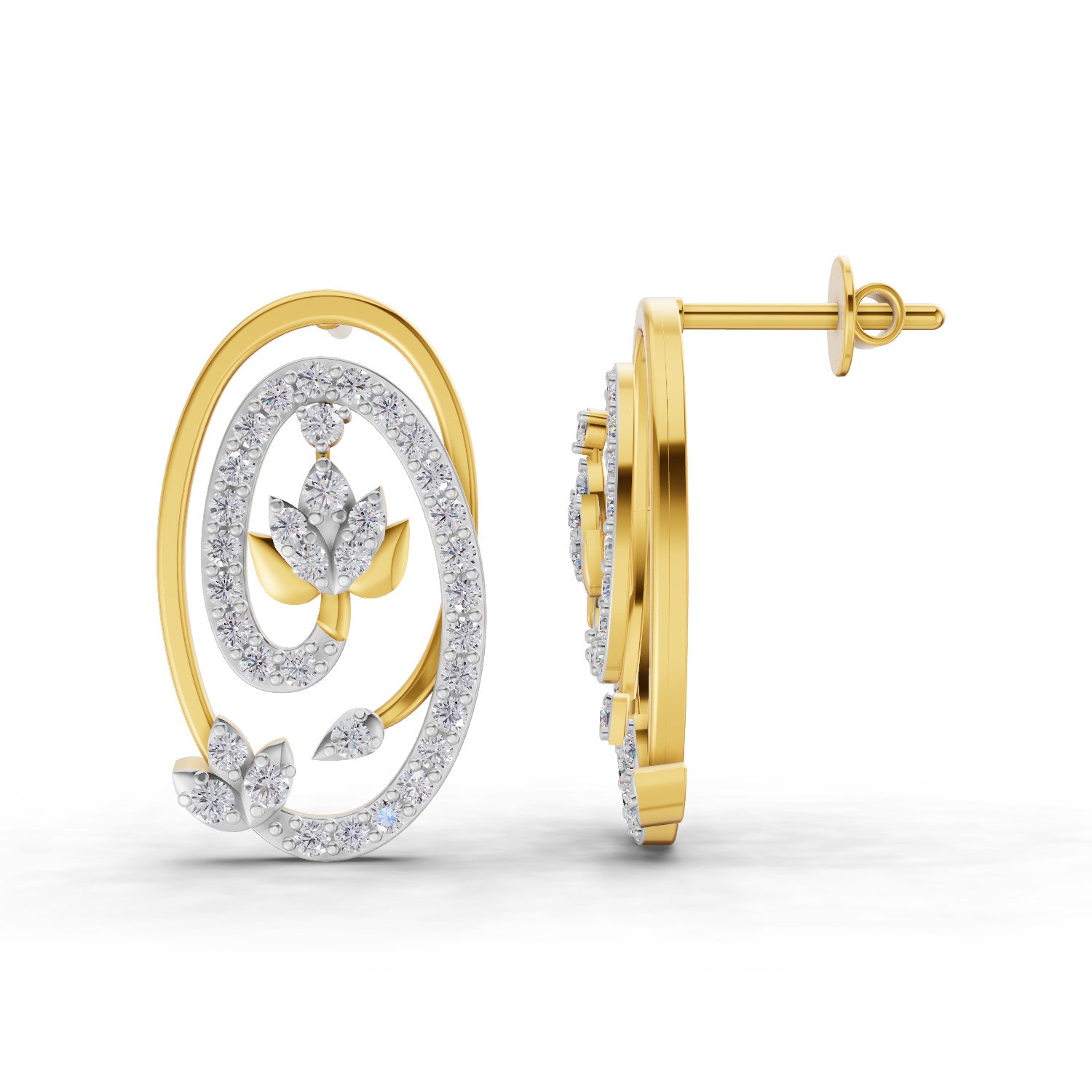 0.76 Carat Round Shape | 925 Sterling Silver Gold Plated Woven Diamond Oval Earrings