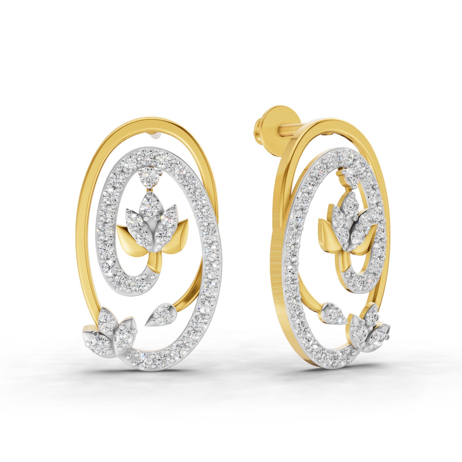 0.76 Carat Round Shape | 925 Sterling Silver Gold Plated Woven Diamond Oval Earrings
