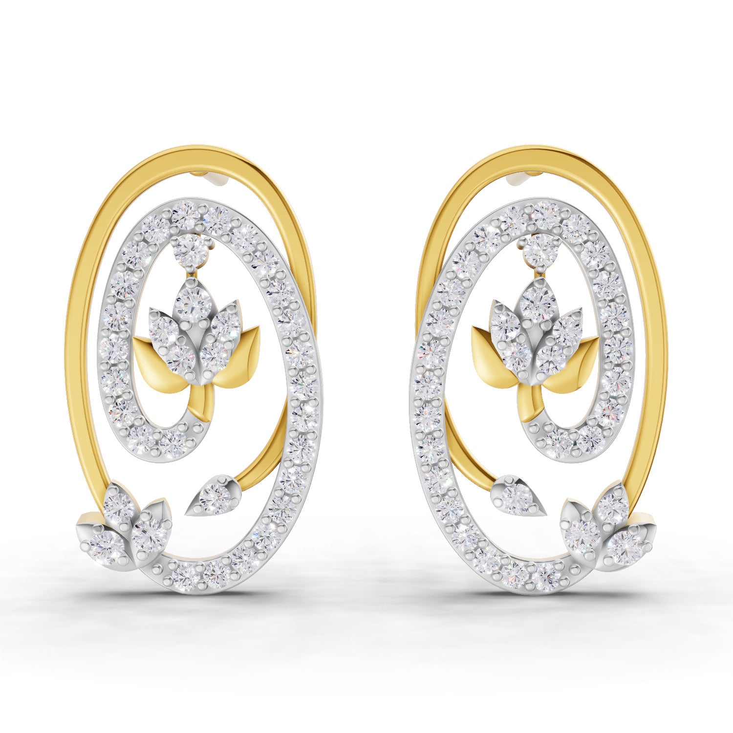 0.76 Carat Round Shape | 925 Sterling Silver Gold Plated Woven Diamond Oval Earrings