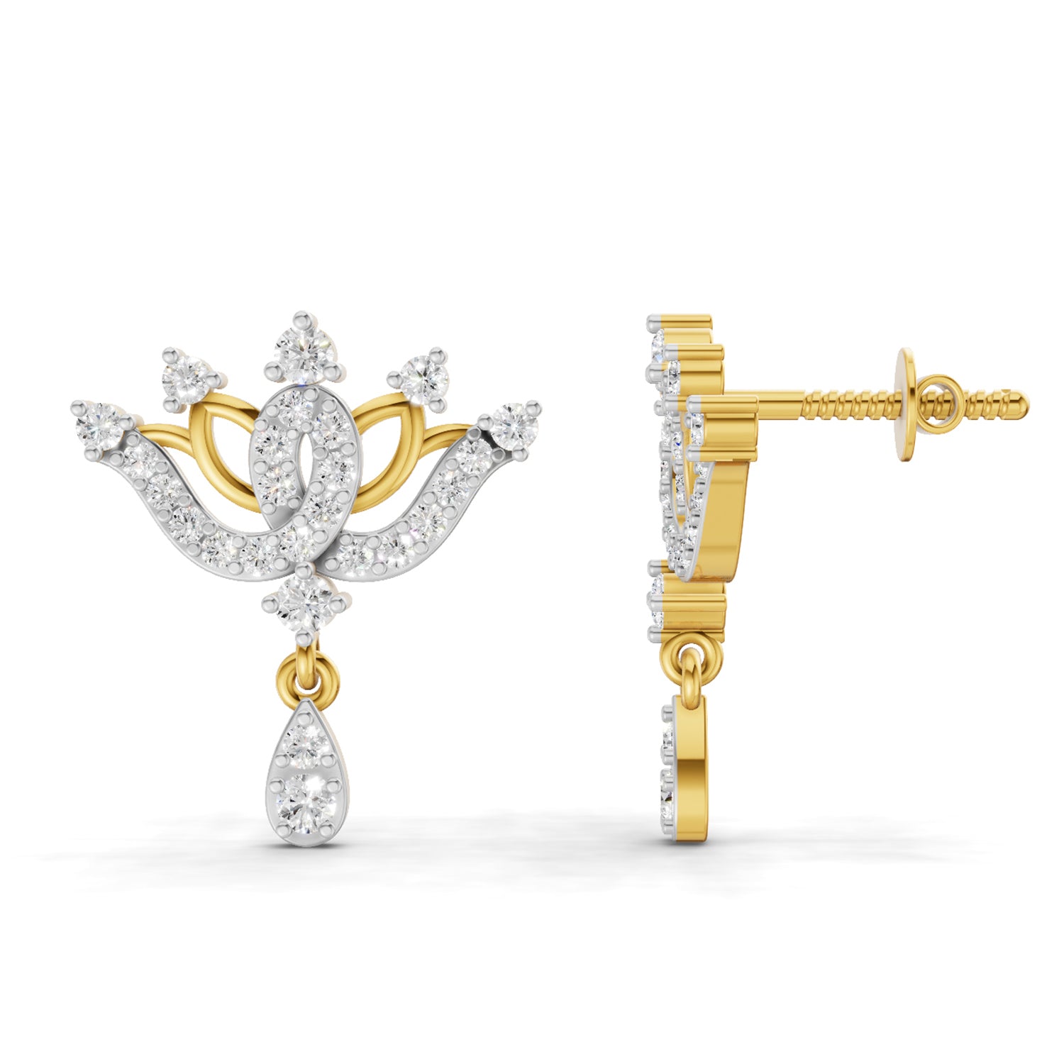 0.67 Carat | 925 Sterling Silver Gold Plated Diamond Crown Drops Earrings