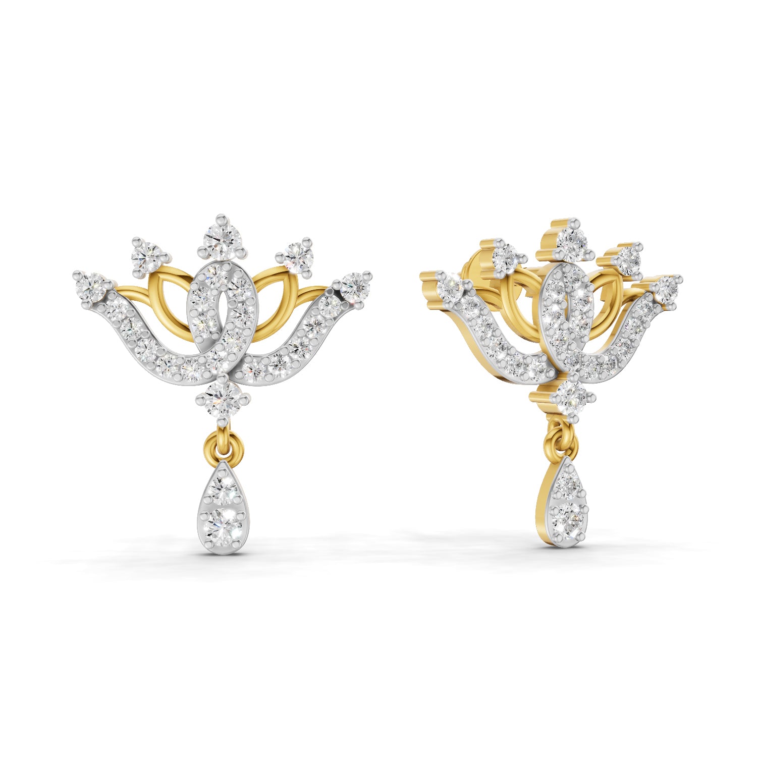 0.67 Carat | 925 Sterling Silver Gold Plated Diamond Crown Drops Earrings