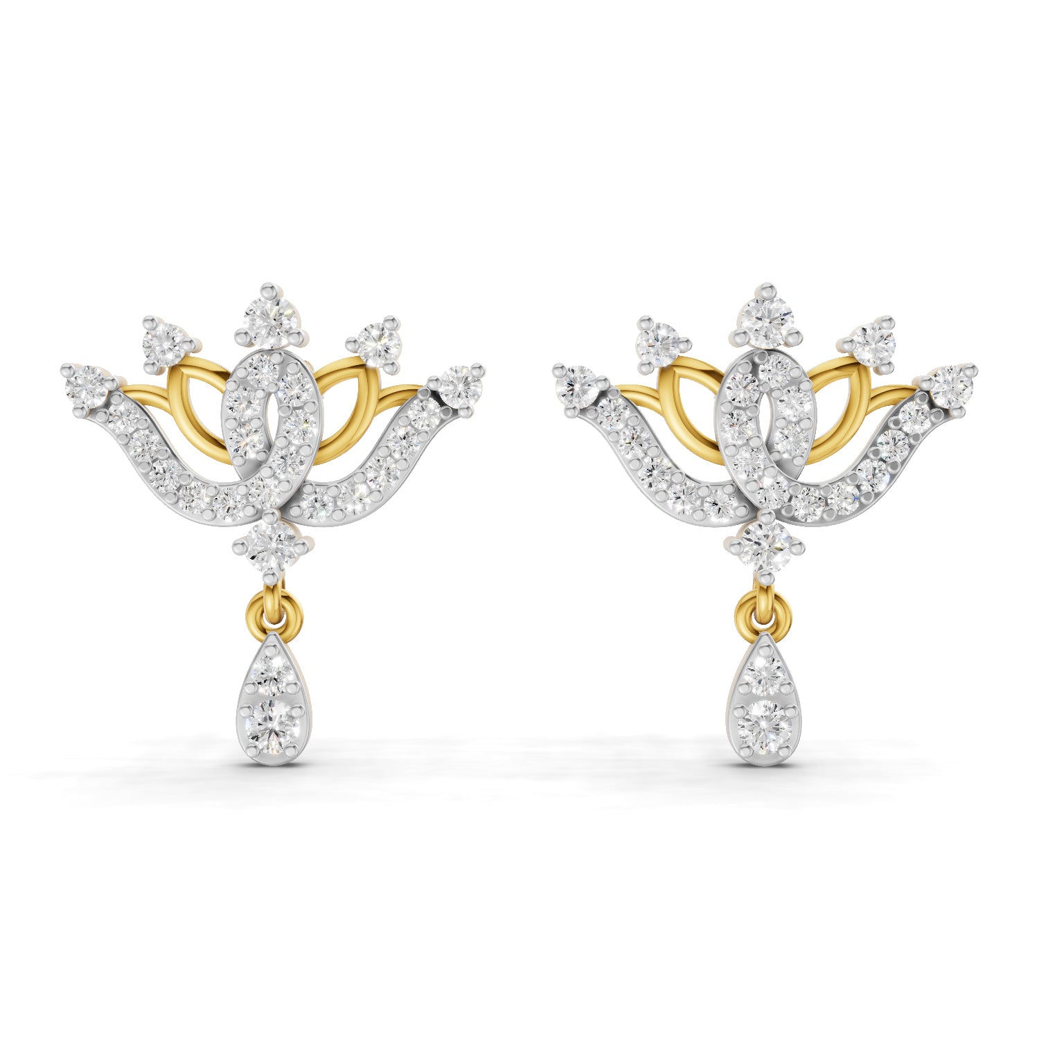 0.67 Carat | 925 Sterling Silver Gold Plated Diamond Crown Drops Earrings