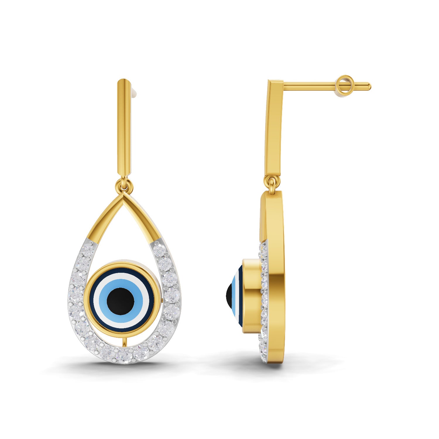 0.69 Carat  | 925 Sterling Silver Yellow Gold Plated Evil Eye Earrings