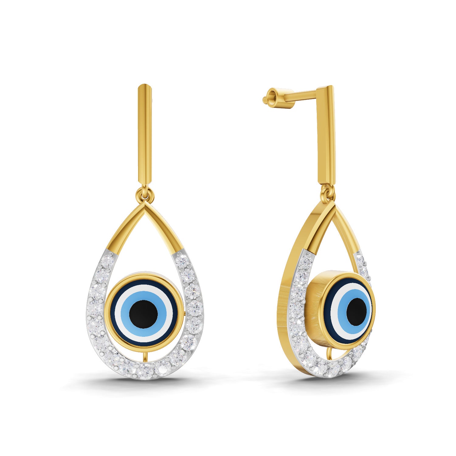 0.69 Carat  | 925 Sterling Silver Yellow Gold Plated Evil Eye Earrings