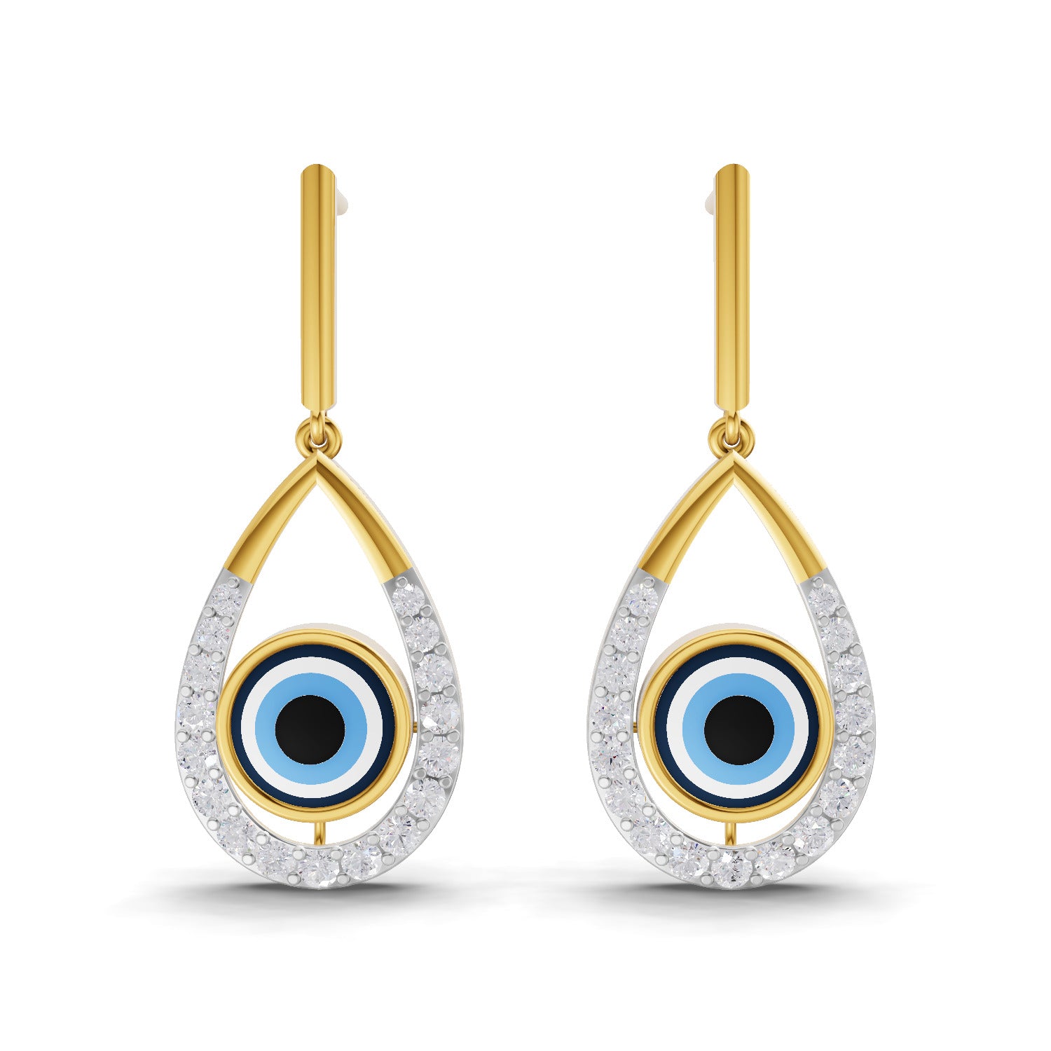0.69 Carat  | 925 Sterling Silver Yellow Gold Plated Evil Eye Earrings