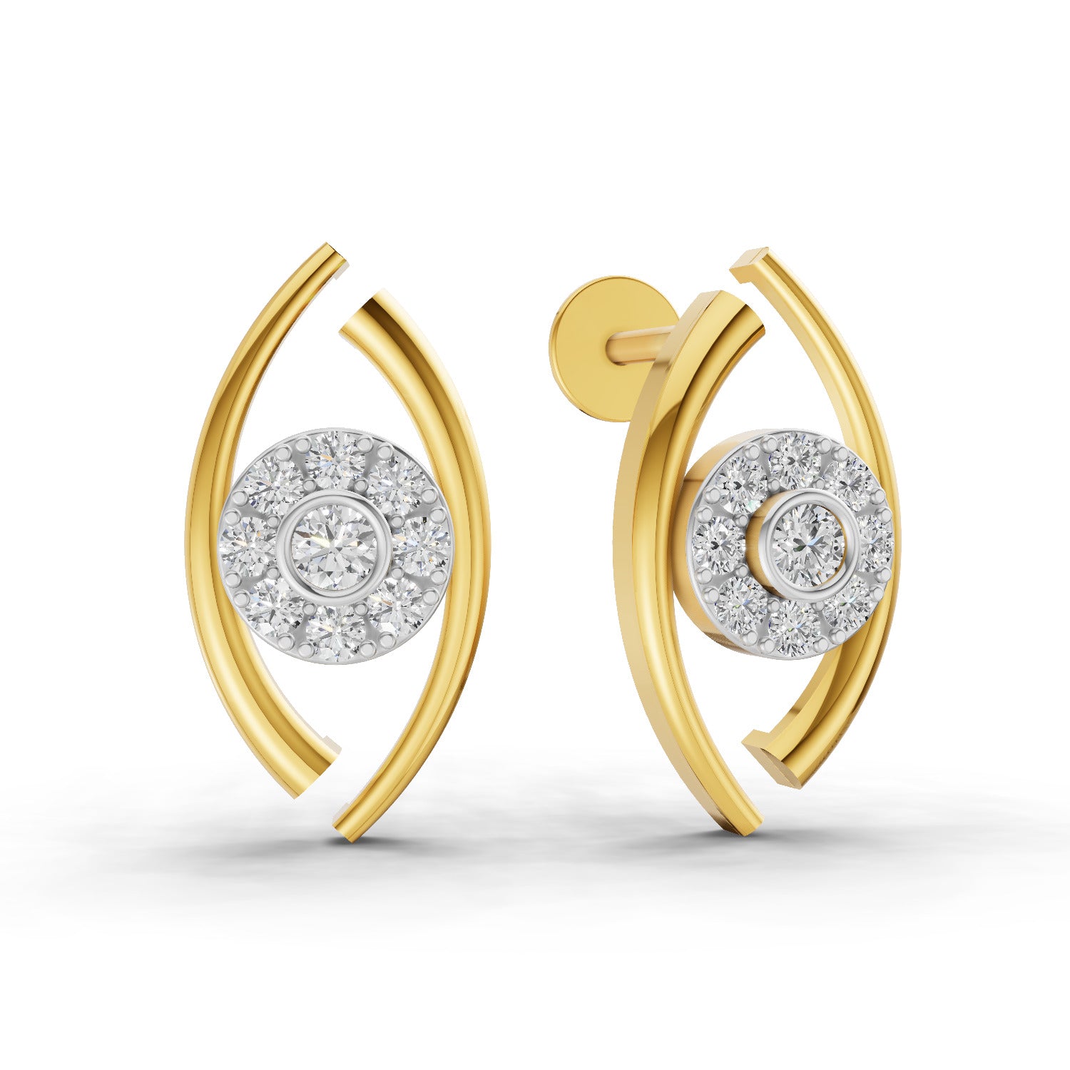 0.36 Carat  | 925 Sterling Silver Yellow Gold Plated Evil Eye Earrings