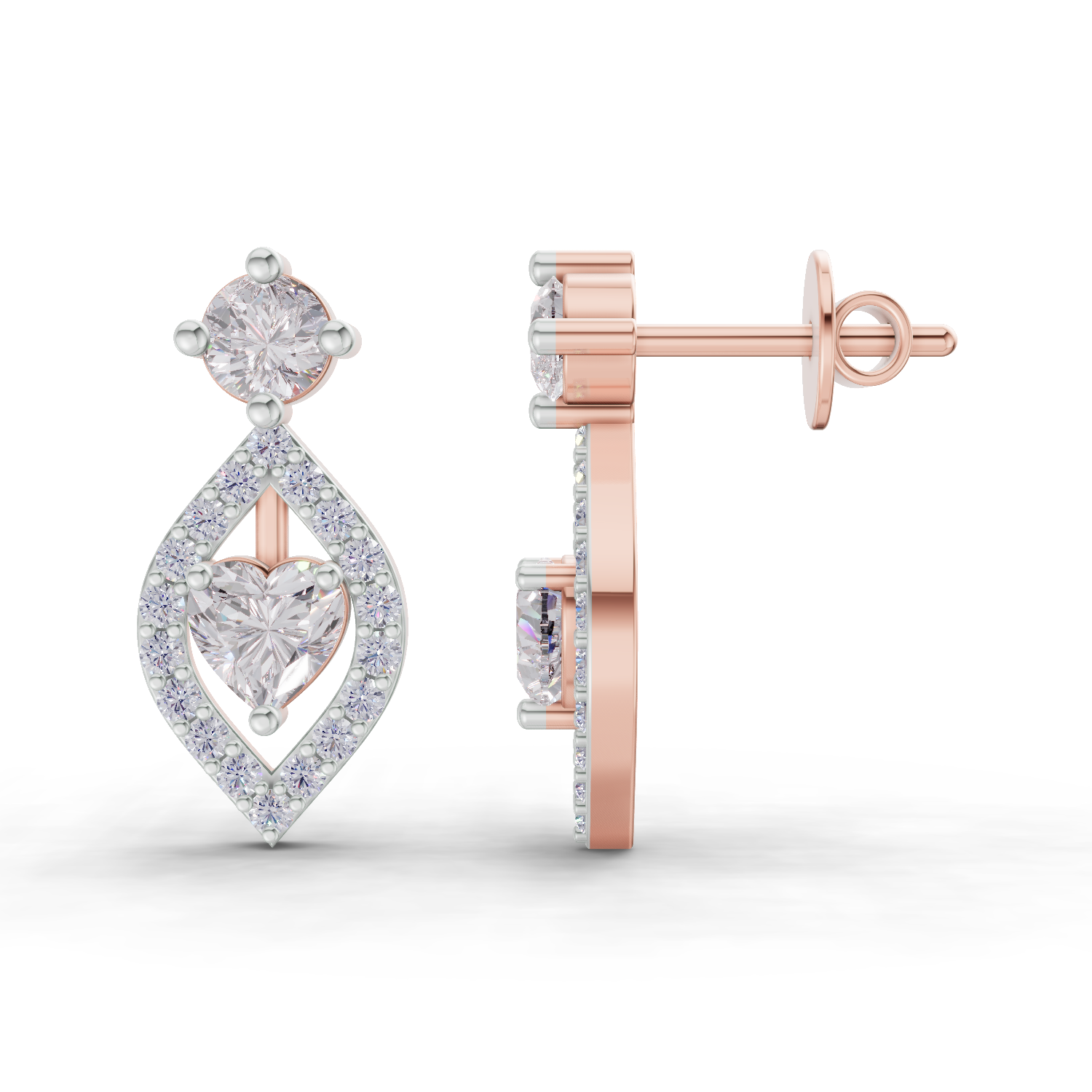 1.34 Carat Hearts in Halo Lab Diamond Earrings | 14K Rose Gold