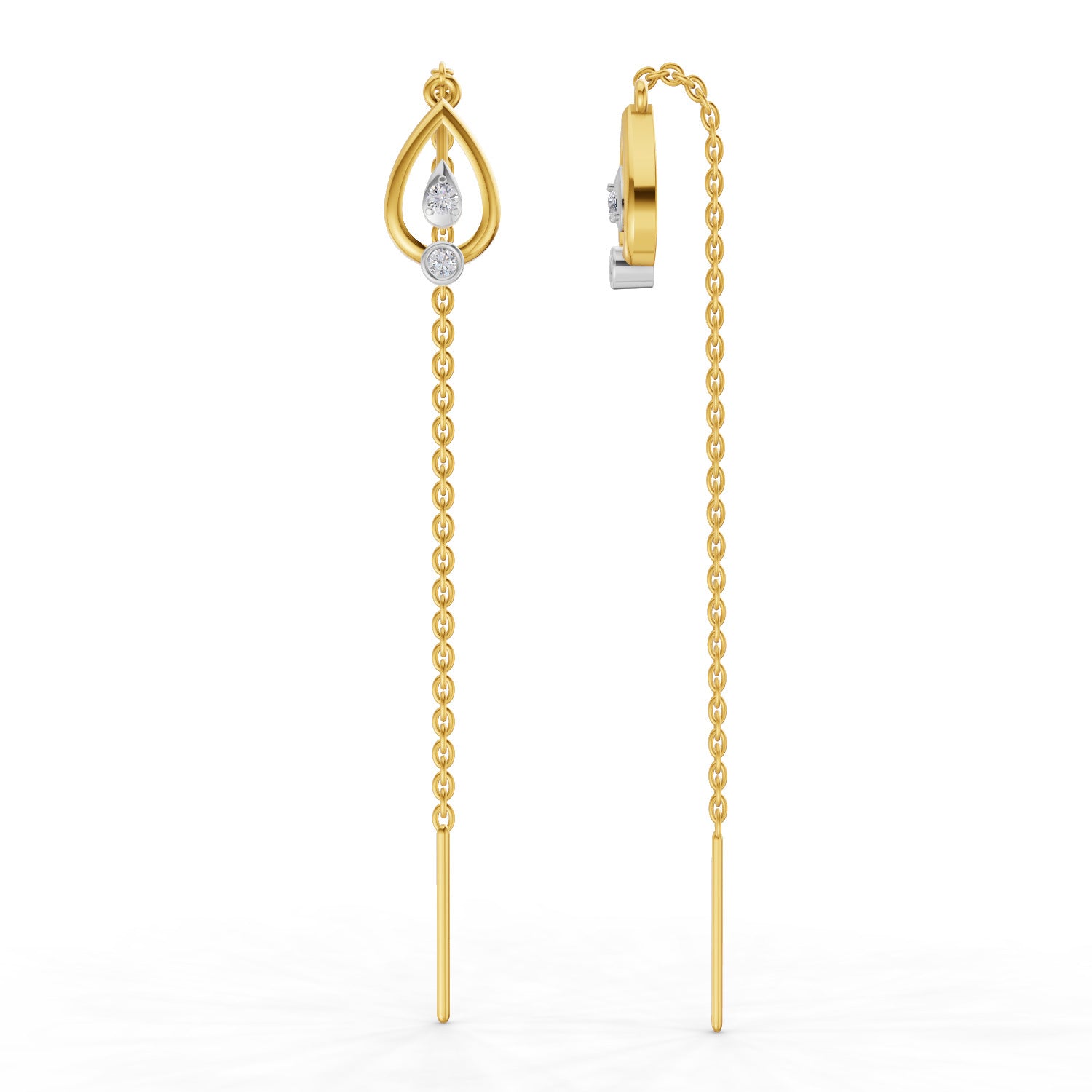 0.07 Carat | 925 Sterling Silver Yellow Gold Plated Teardrop Threader Earrings
