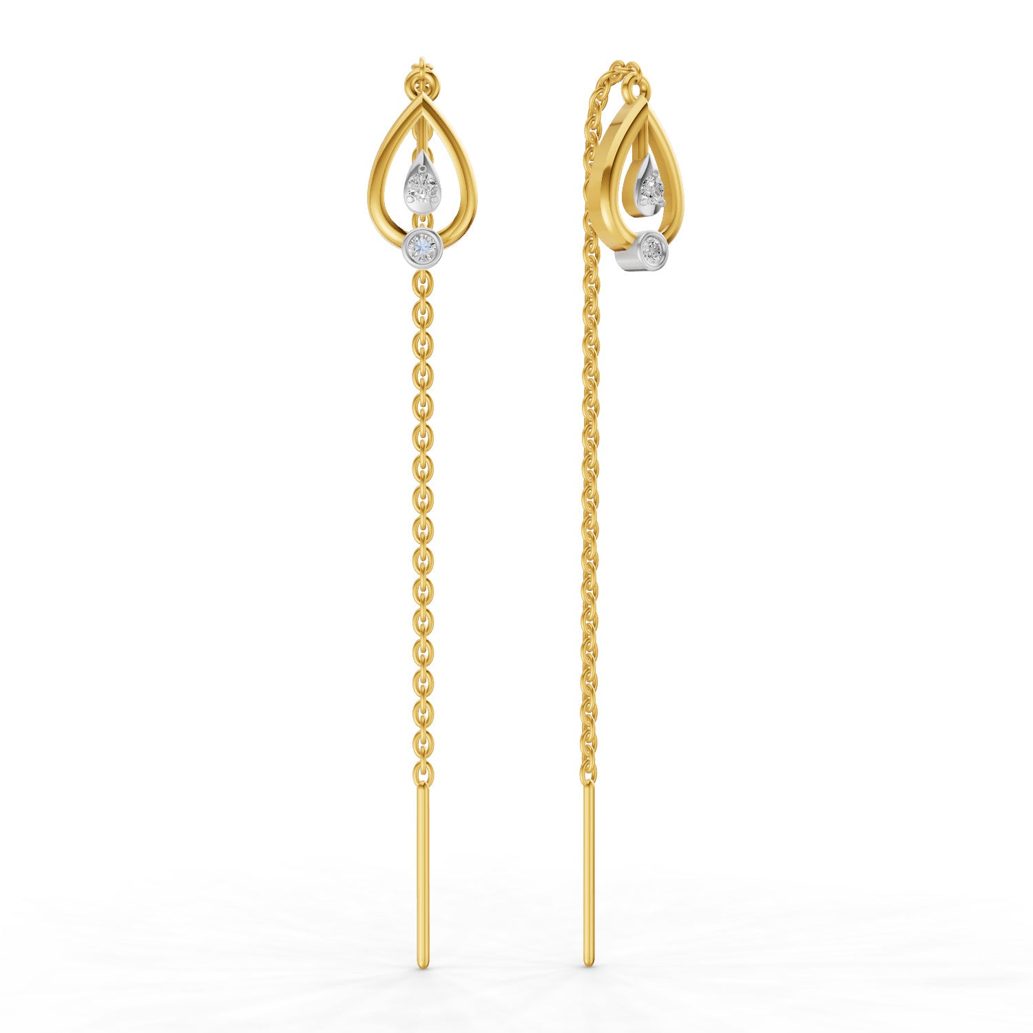 0.07 Carat | 925 Sterling Silver Yellow Gold Plated Teardrop Threader Earrings