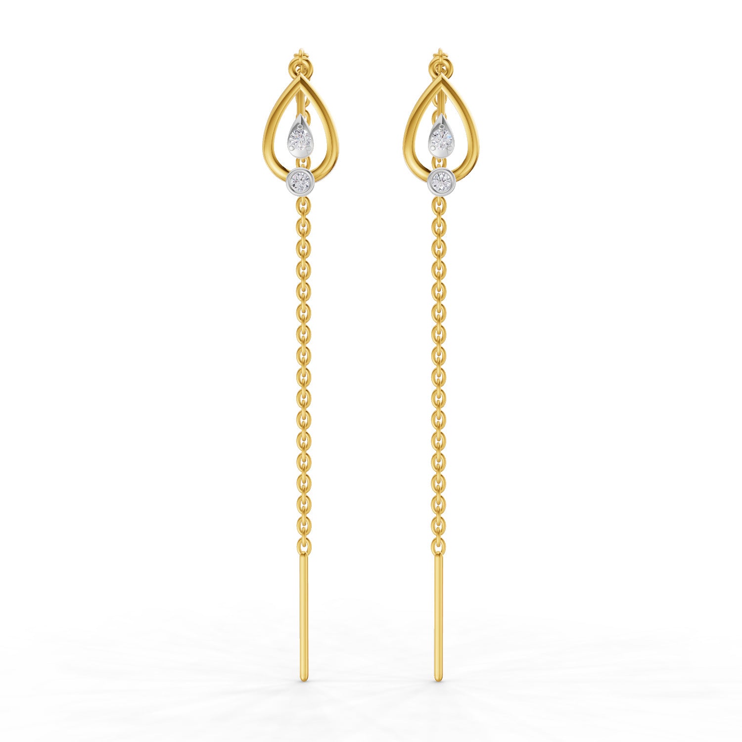0.07 Carat | 925 Sterling Silver Yellow Gold Plated Teardrop Threader Earrings