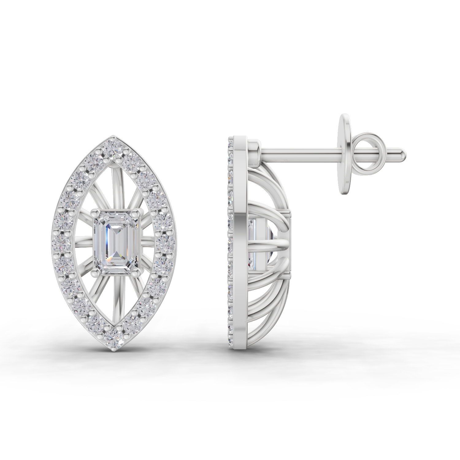 0.91 Carat Emerald Halo Grace Lab Diamond Earrings | 14K White Gold