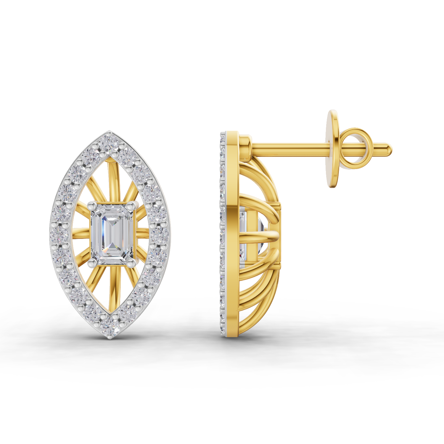 0.91 Carat Emerald Halo Grace Lab Diamond Earrings | 14K Yellow Gold
