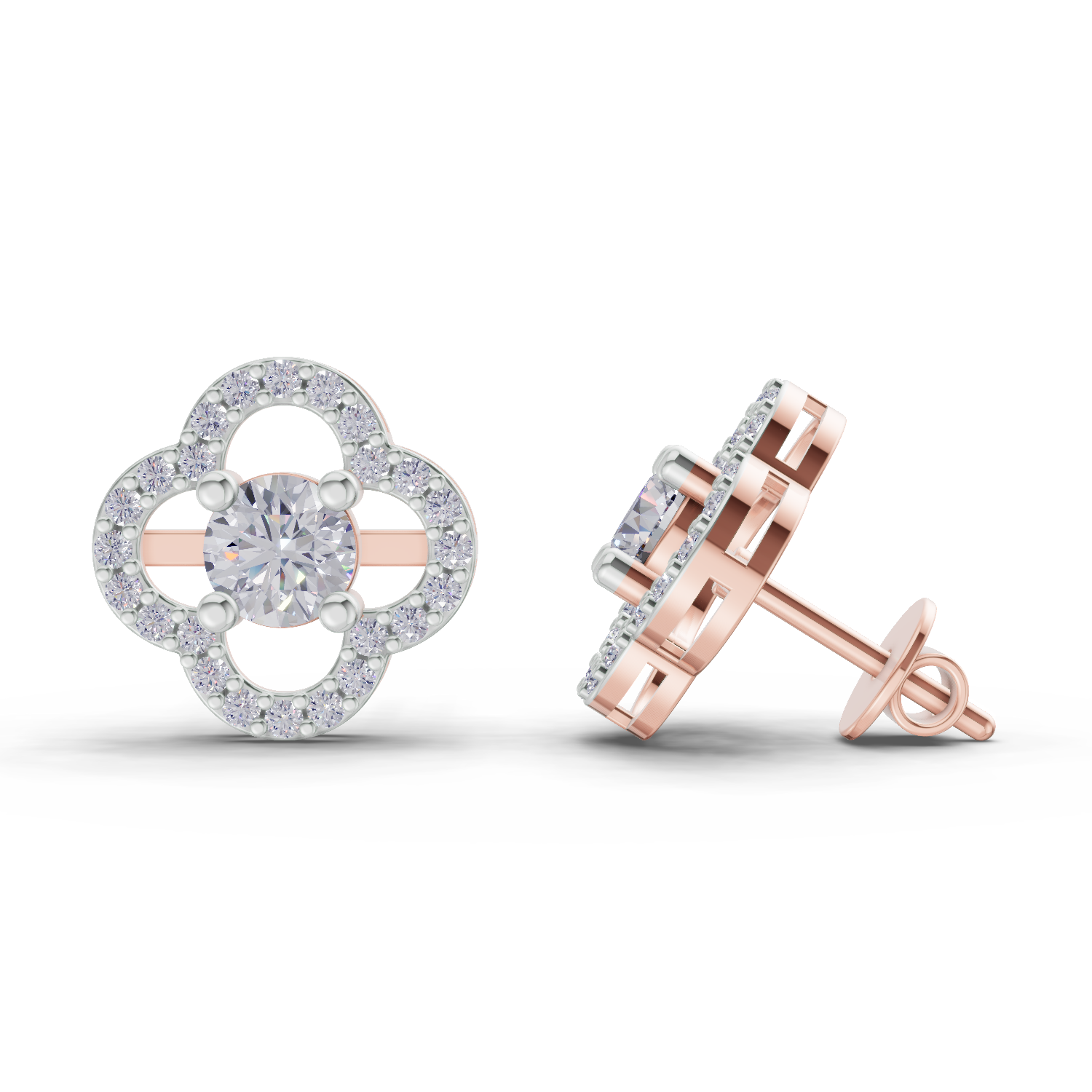 1.28 Carat Celestia Quatrefoil Studs Earrings | 14K Rose Gold