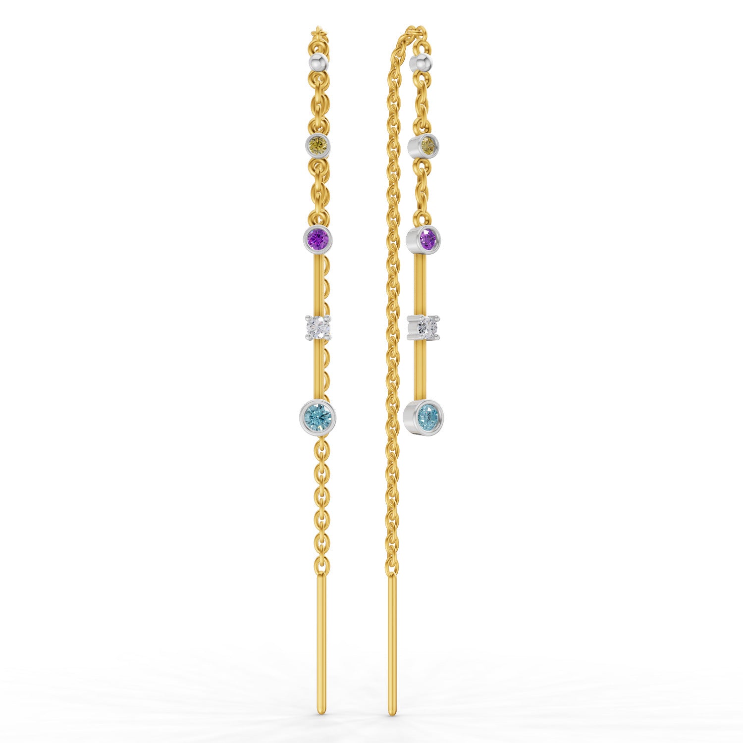 0.07 Carat | 925 Sterling Silver Yellow Gold Plated Fancy Threader Earrings