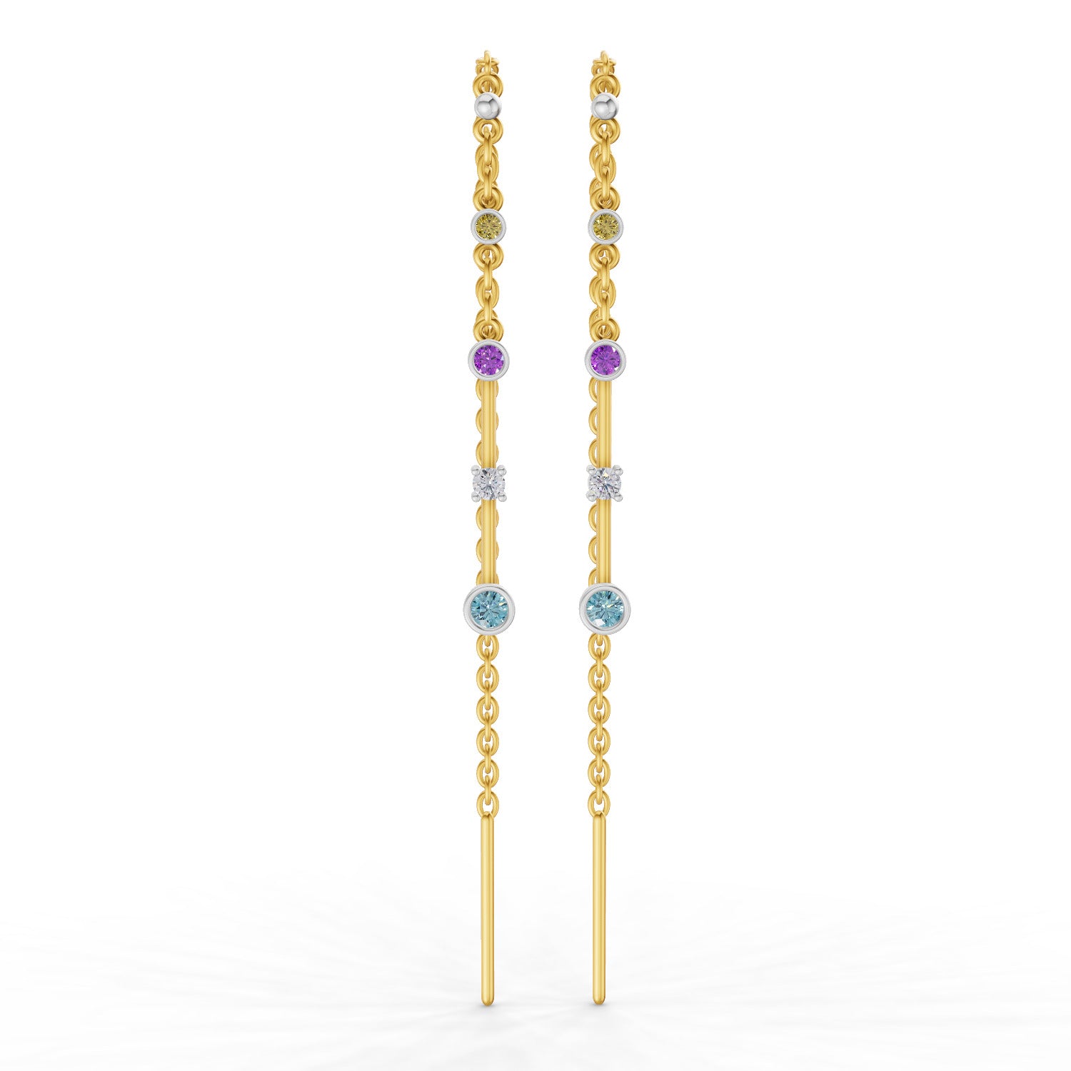 0.07 Carat | 925 Sterling Silver Yellow Gold Plated Fancy Threader Earrings