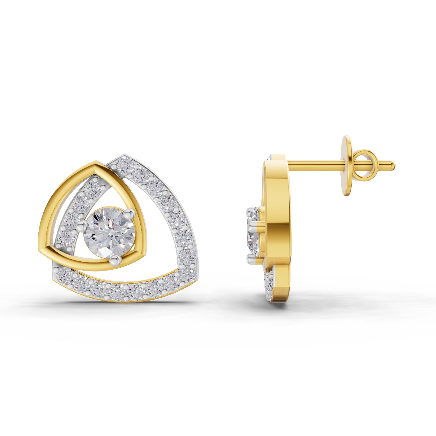 1.19 Carat | 925 Sterling Silver Gold Plated Diamond Triangle Earrings