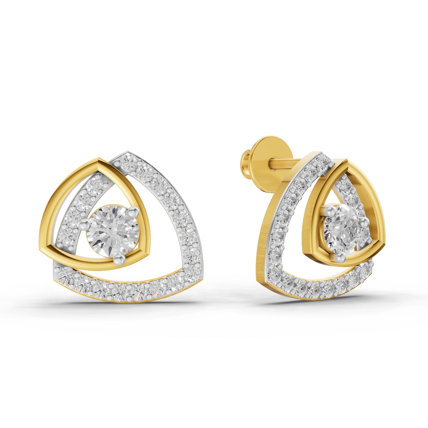 1.19 Carat | 925 Sterling Silver Gold Plated Diamond Triangle Earrings