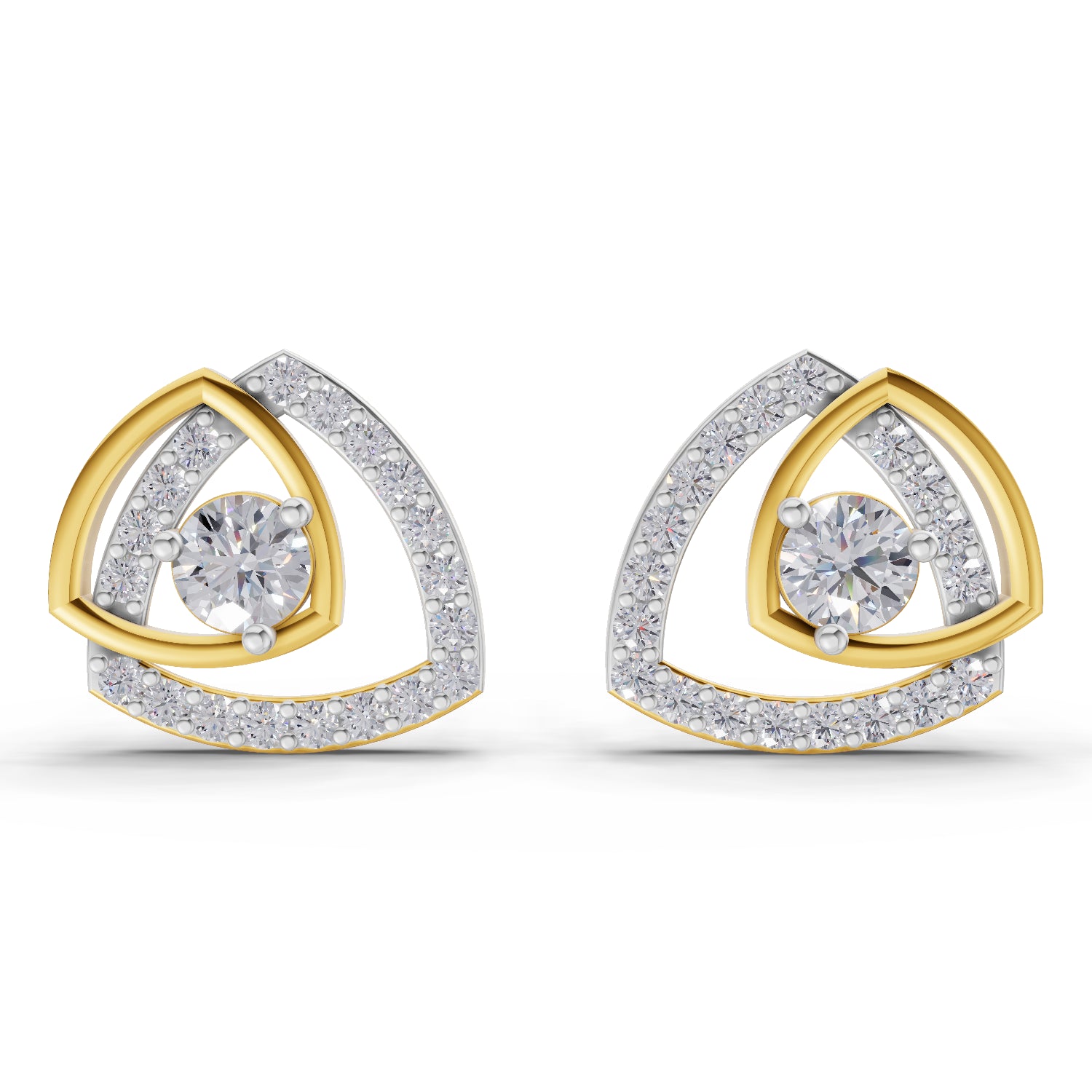 1.19 Carat | 925 Sterling Silver Gold Plated Diamond Triangle Earrings