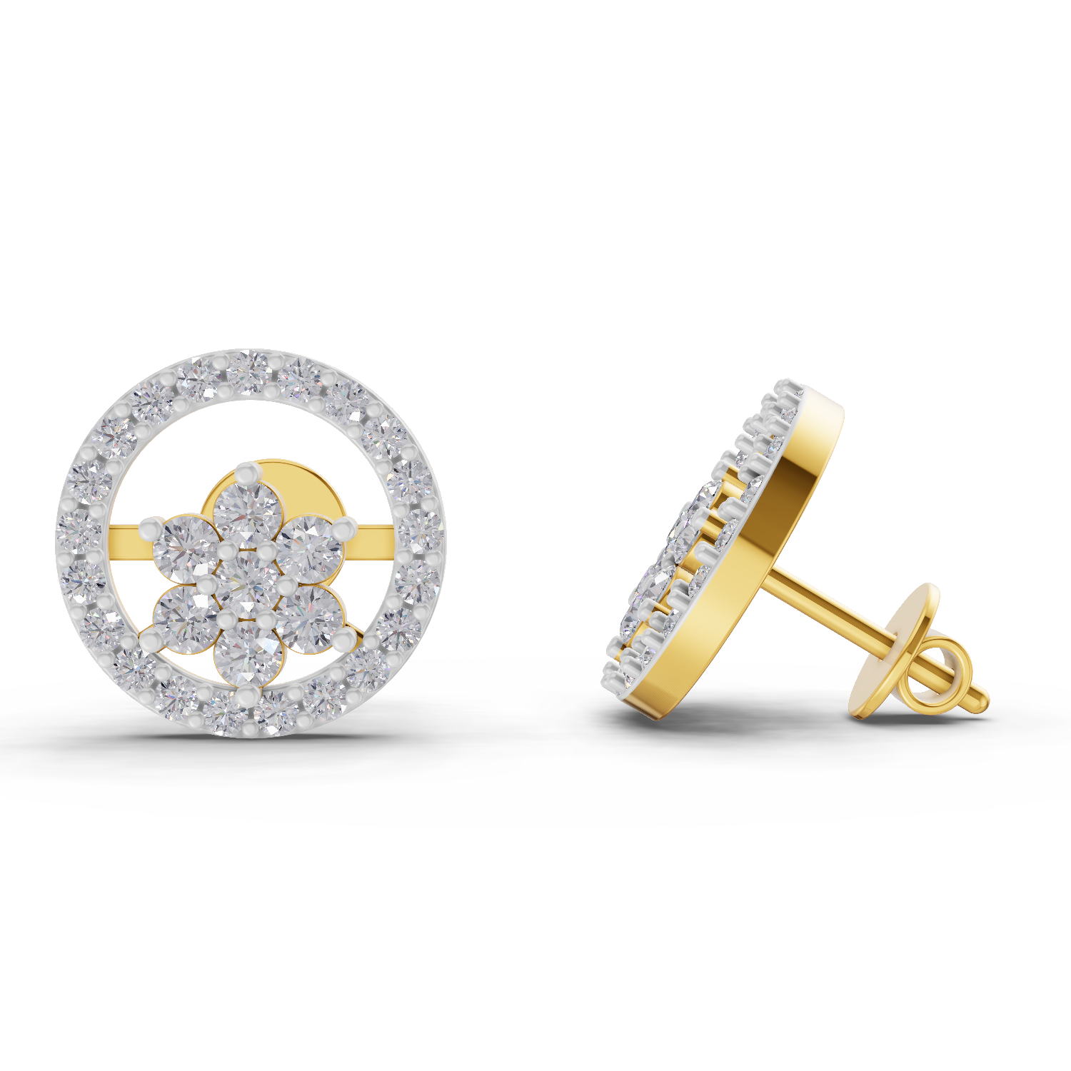 0.99 Carat Halo Flora Studs Earrings| 14K Yellow Gold