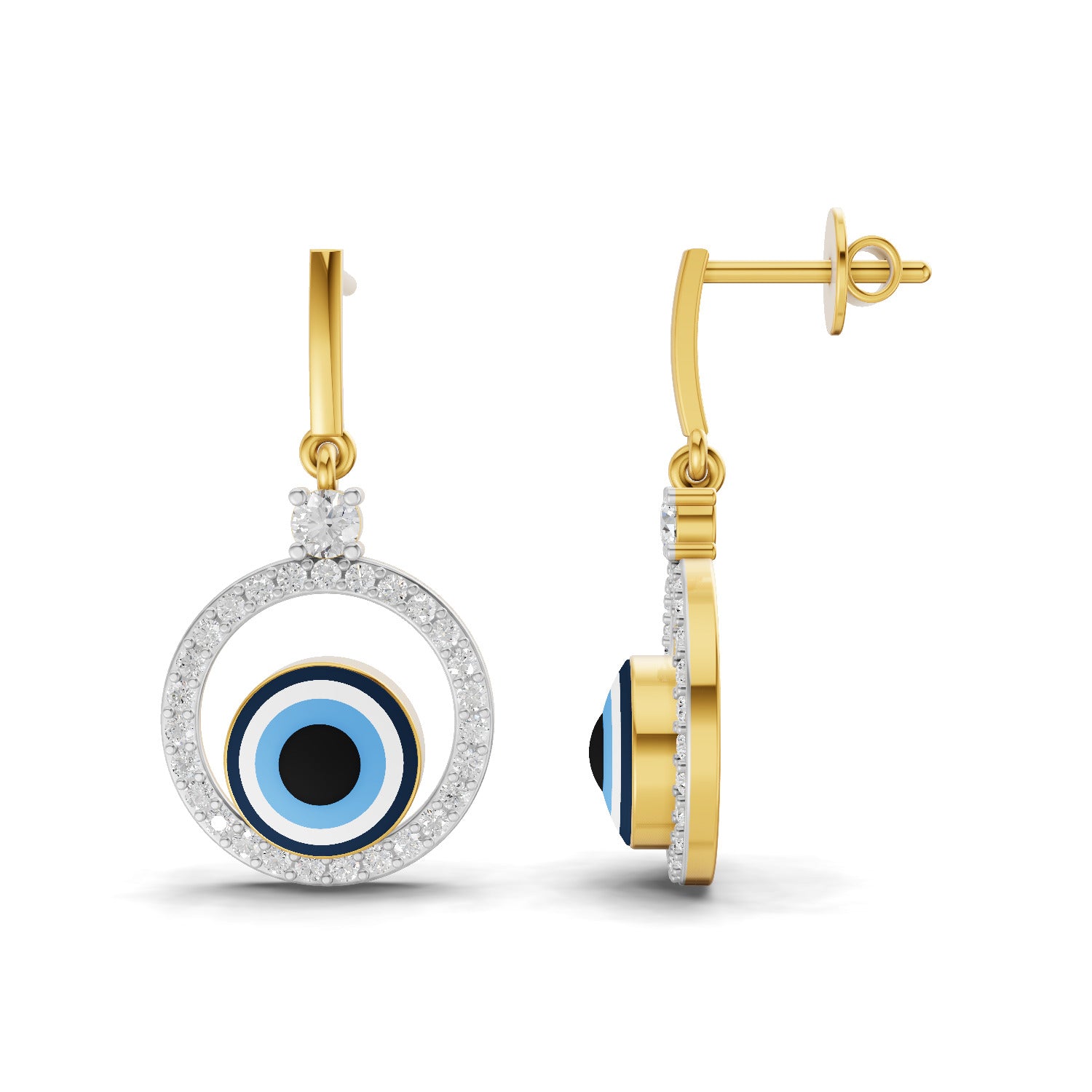 0.71 Carat Round Shape | 925 Sterling Silver Gold Plated Evil Eye Dangle Earrings