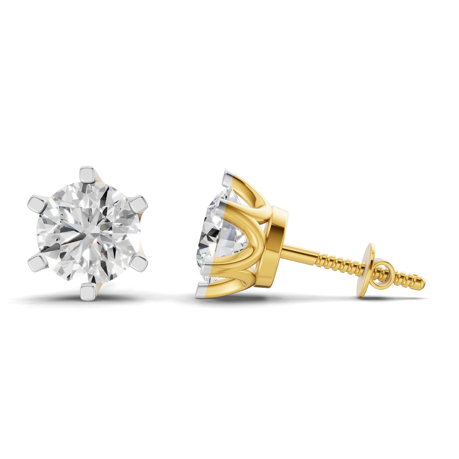 3 Carat | 925 Sterling Silver Gold Plated Diamond Six Prong Solitaire Earrings