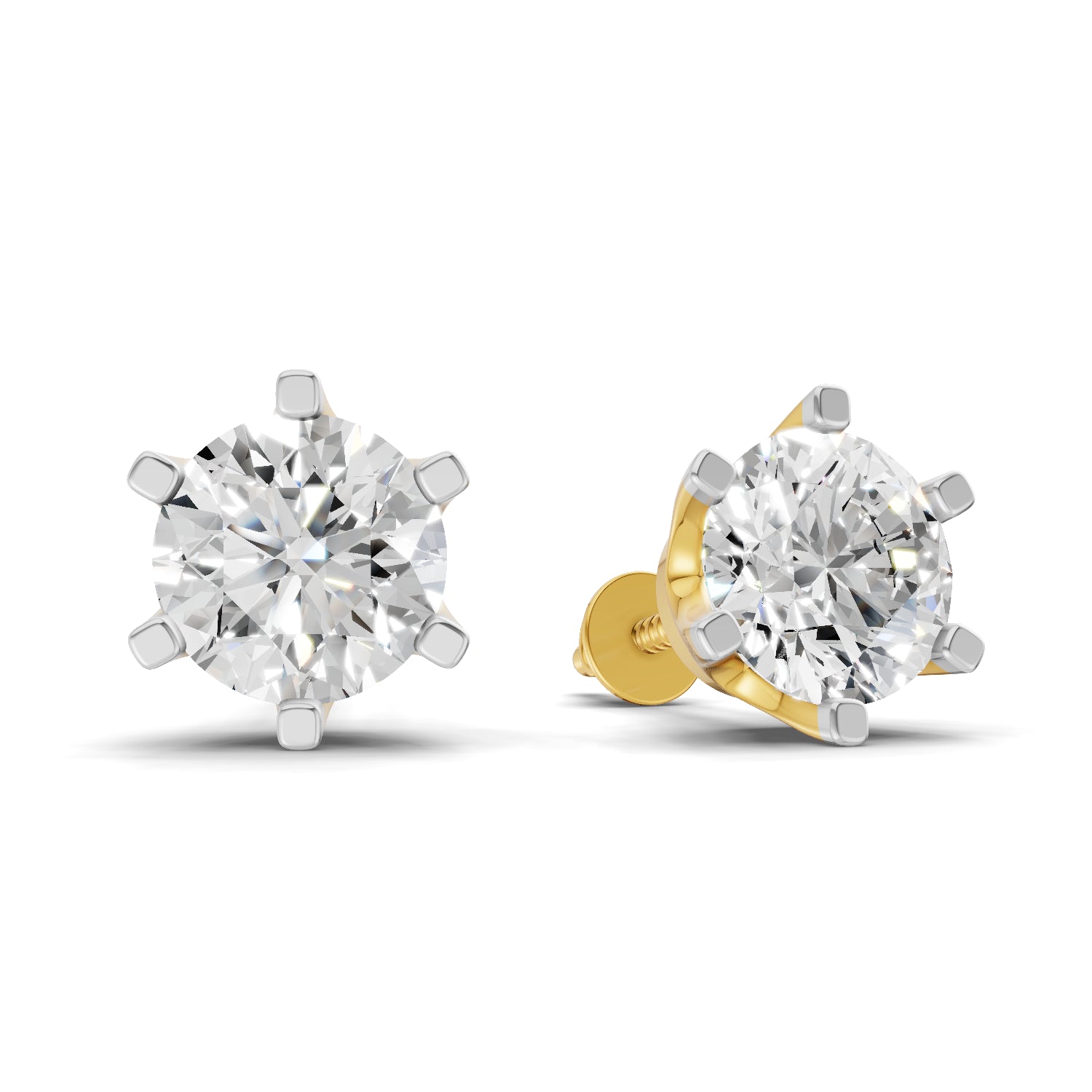 3 Carat | 925 Sterling Silver Gold Plated Diamond Six Prong Solitaire Earrings