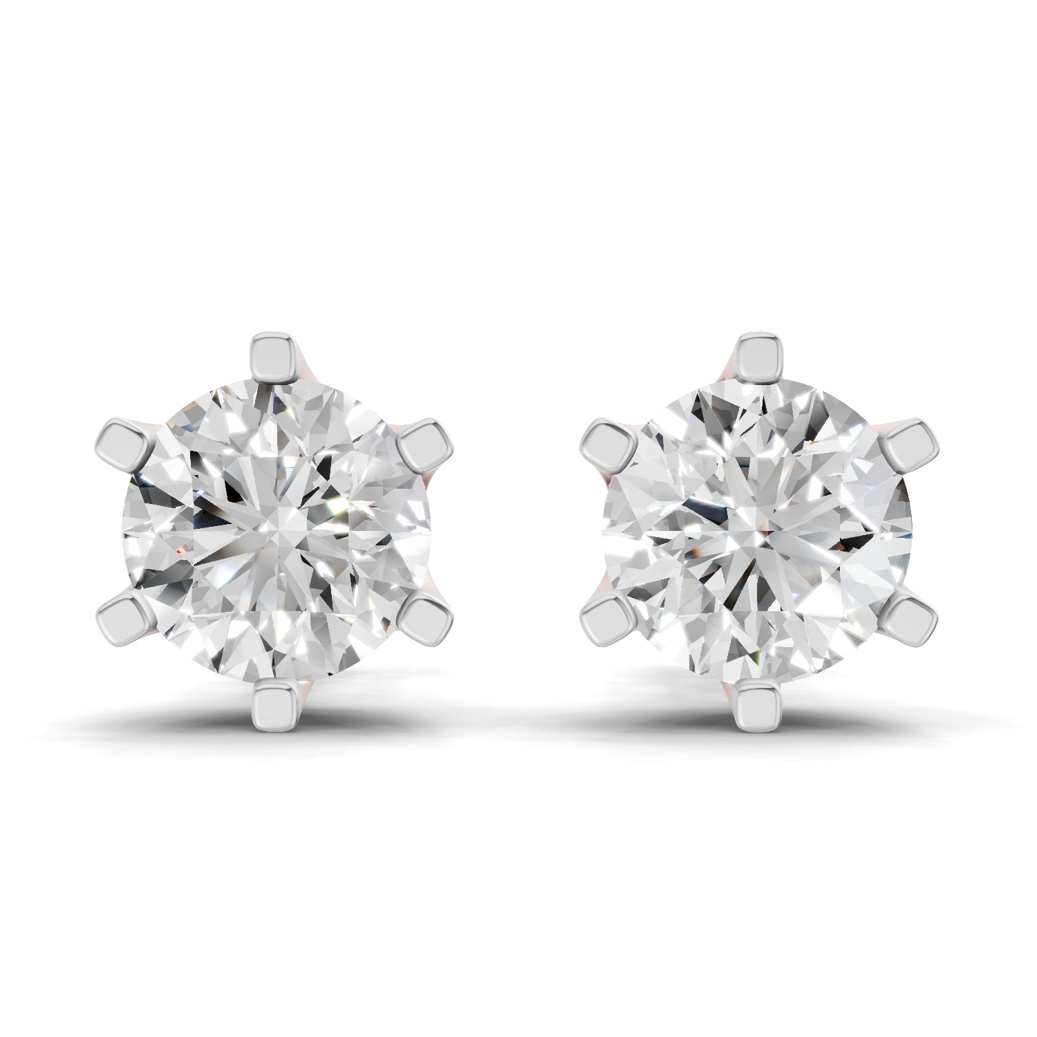 3 Carat | 925 Sterling Silver Gold Plated Diamond Six Prong Solitaire Earrings