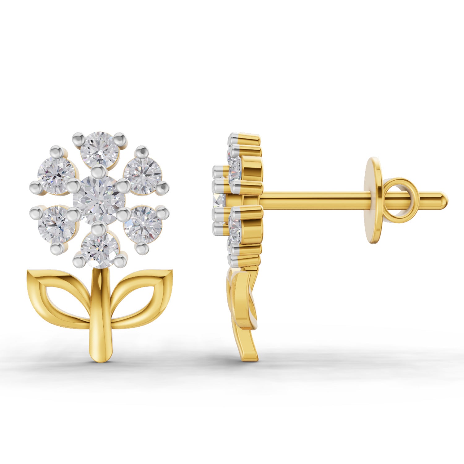 0.39 Carat Round Shape | 925 Sterling Silver Gold Plated Floral Diamond Cluster Stud Earrings