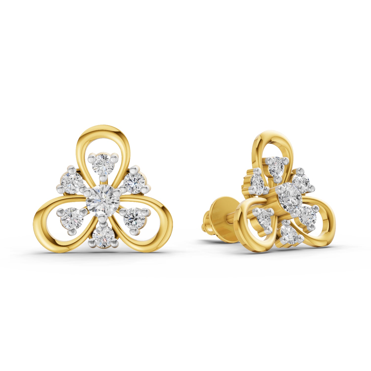0.39 Carat | 925 Sterling Silver Gold Plated Diamond Flower Stud Earrings