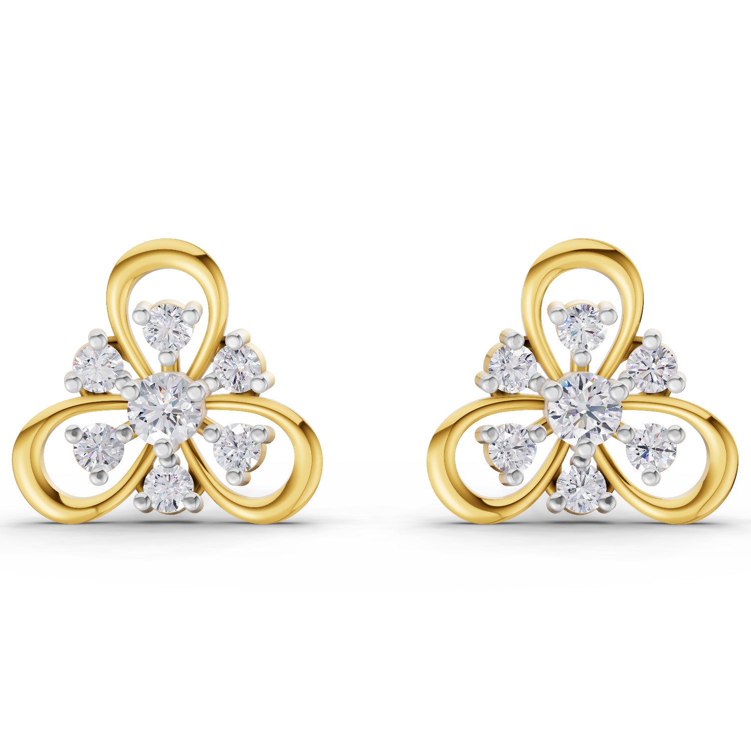 0.39 Carat | 925 Sterling Silver Gold Plated Diamond Flower Stud Earrings