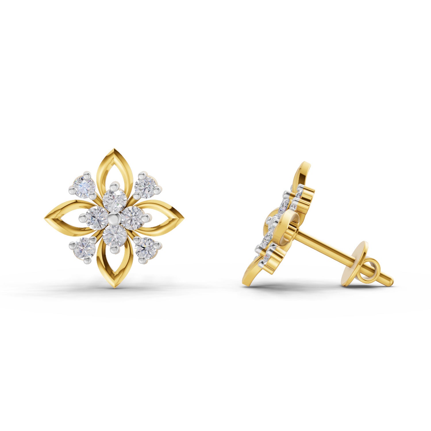 0.45 Carat  | 925 Sterling Silver Yellow Gold Plated Floral Earrings