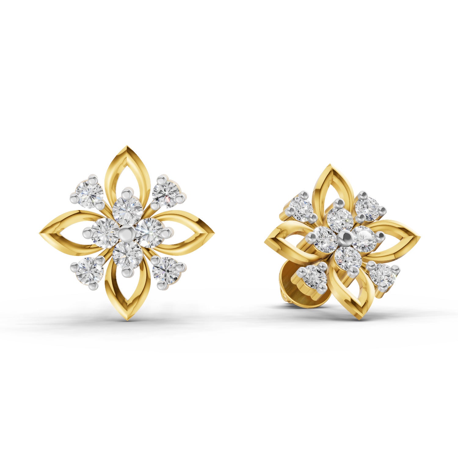 0.45 Carat  | 925 Sterling Silver Yellow Gold Plated Floral Earrings