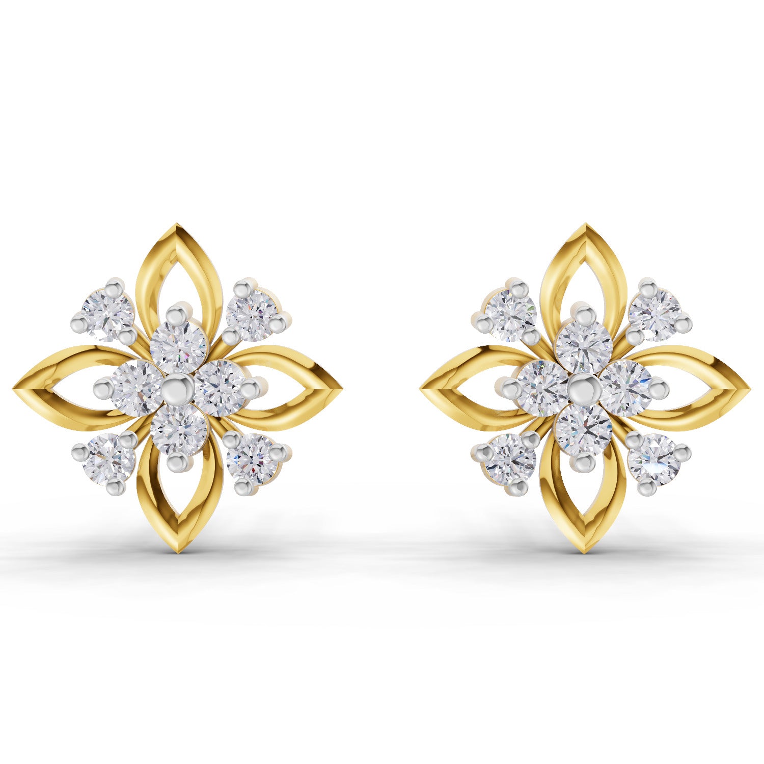 0.45 Carat  | 925 Sterling Silver Yellow Gold Plated Floral Earrings