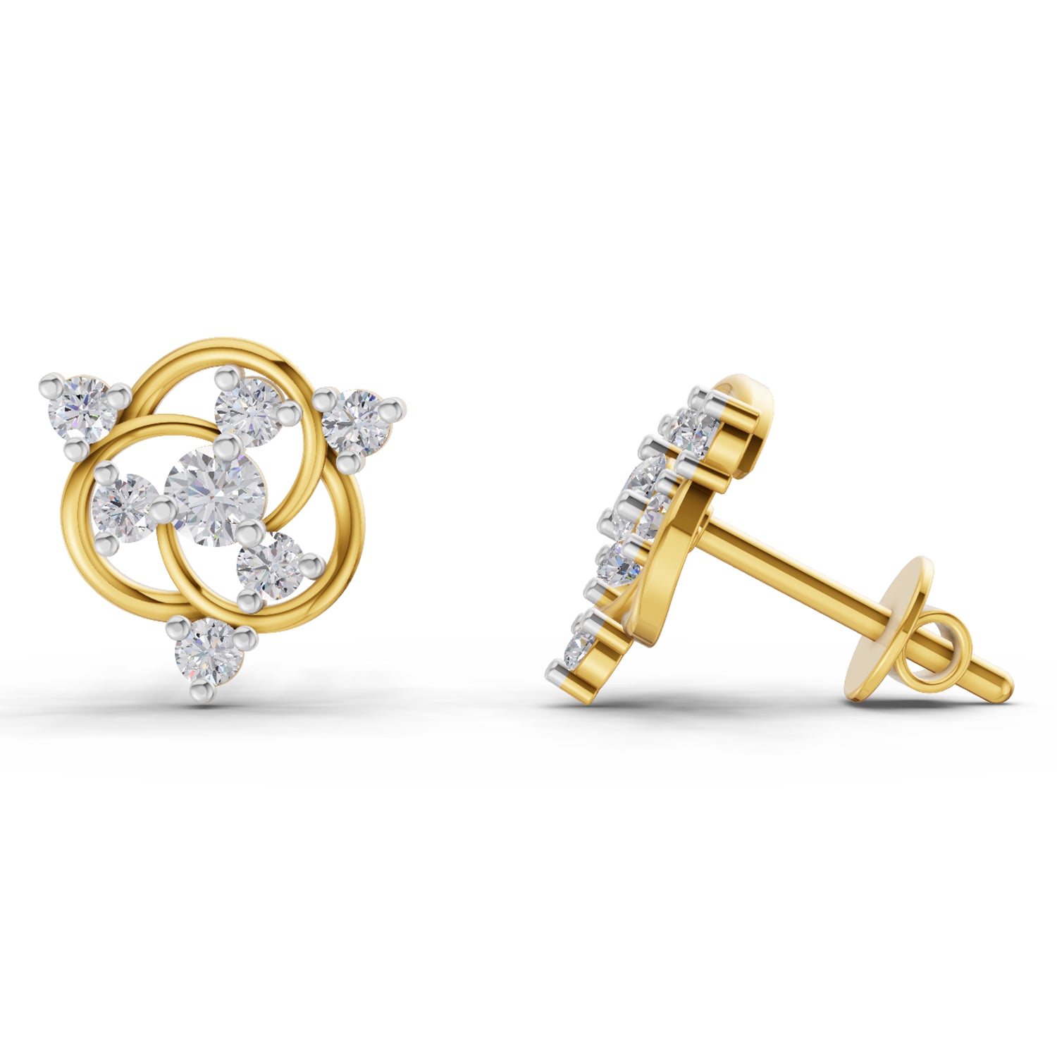 0.39 Carat | 925 Sterling Silver Gold Plated Intertwined Diamond Cluster Earrings