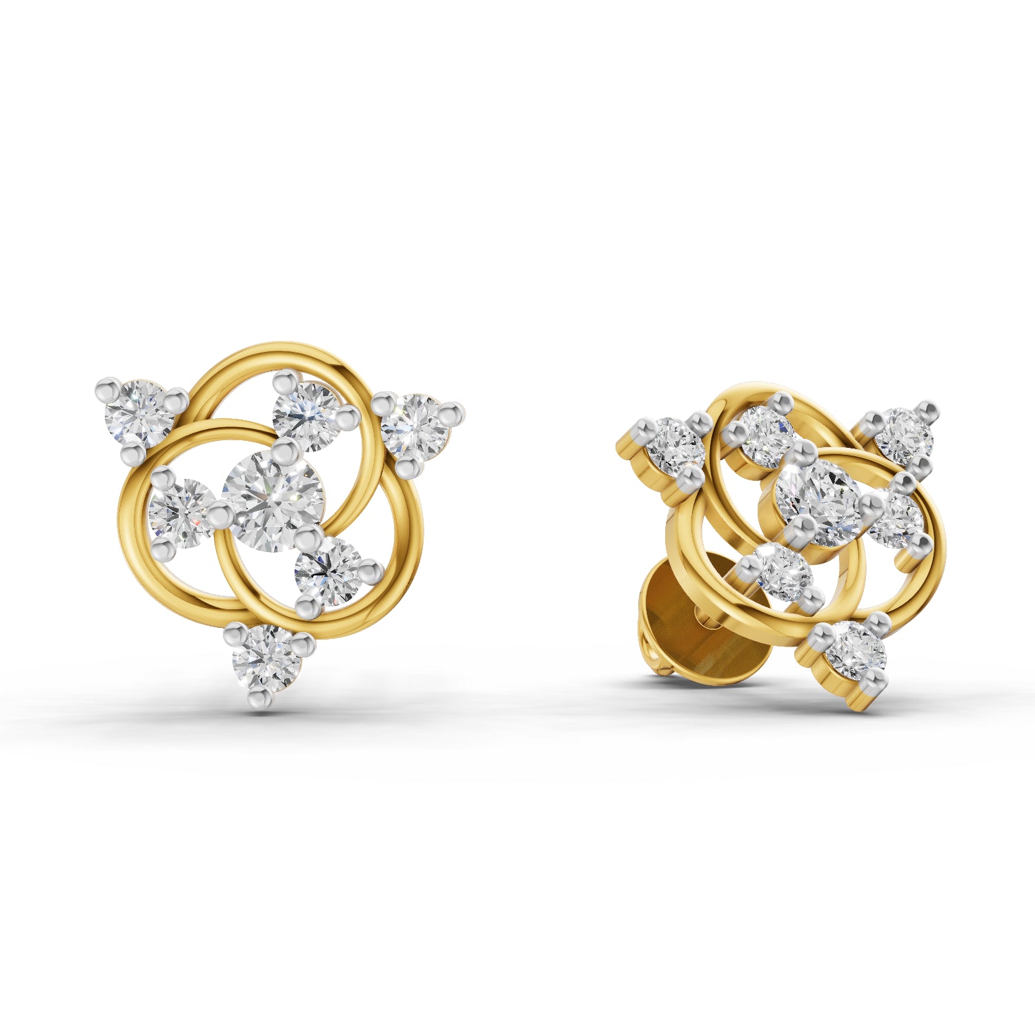 0.39 Carat | 925 Sterling Silver Gold Plated Intertwined Diamond Cluster Earrings