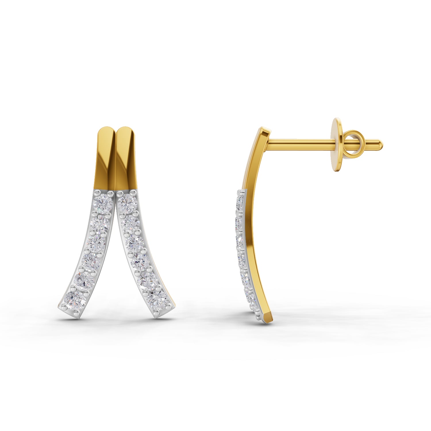 0.36 Carat | 925 Sterling Silver Gold Plated V-Line Diamond Stud Earrings