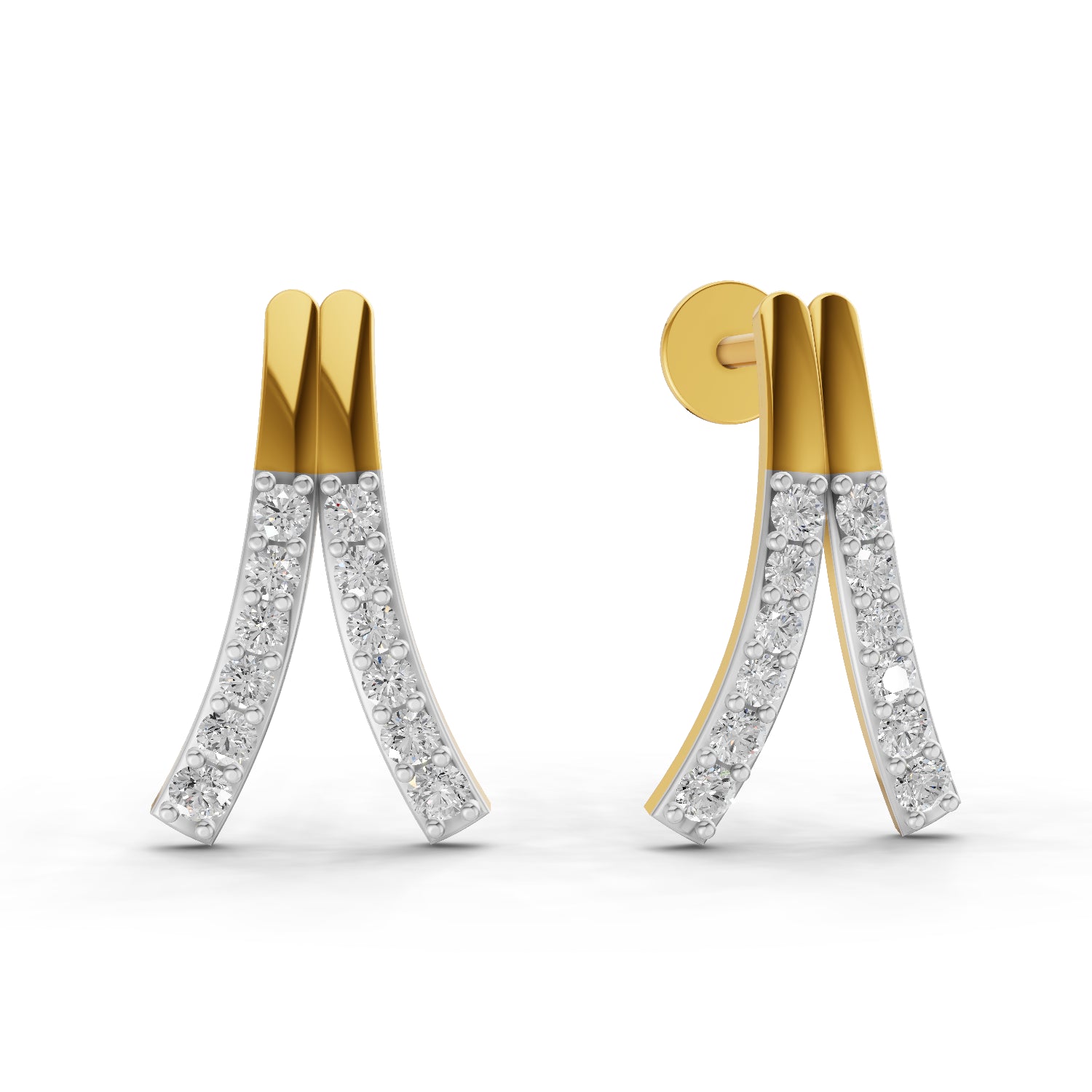 0.36 Carat | 925 Sterling Silver Gold Plated V-Line Diamond Stud Earrings