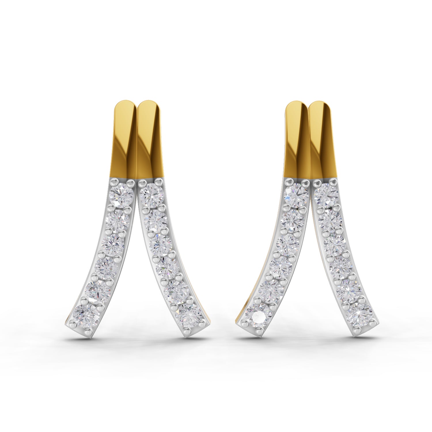 0.36 Carat | 925 Sterling Silver Gold Plated V-Line Diamond Stud Earrings
