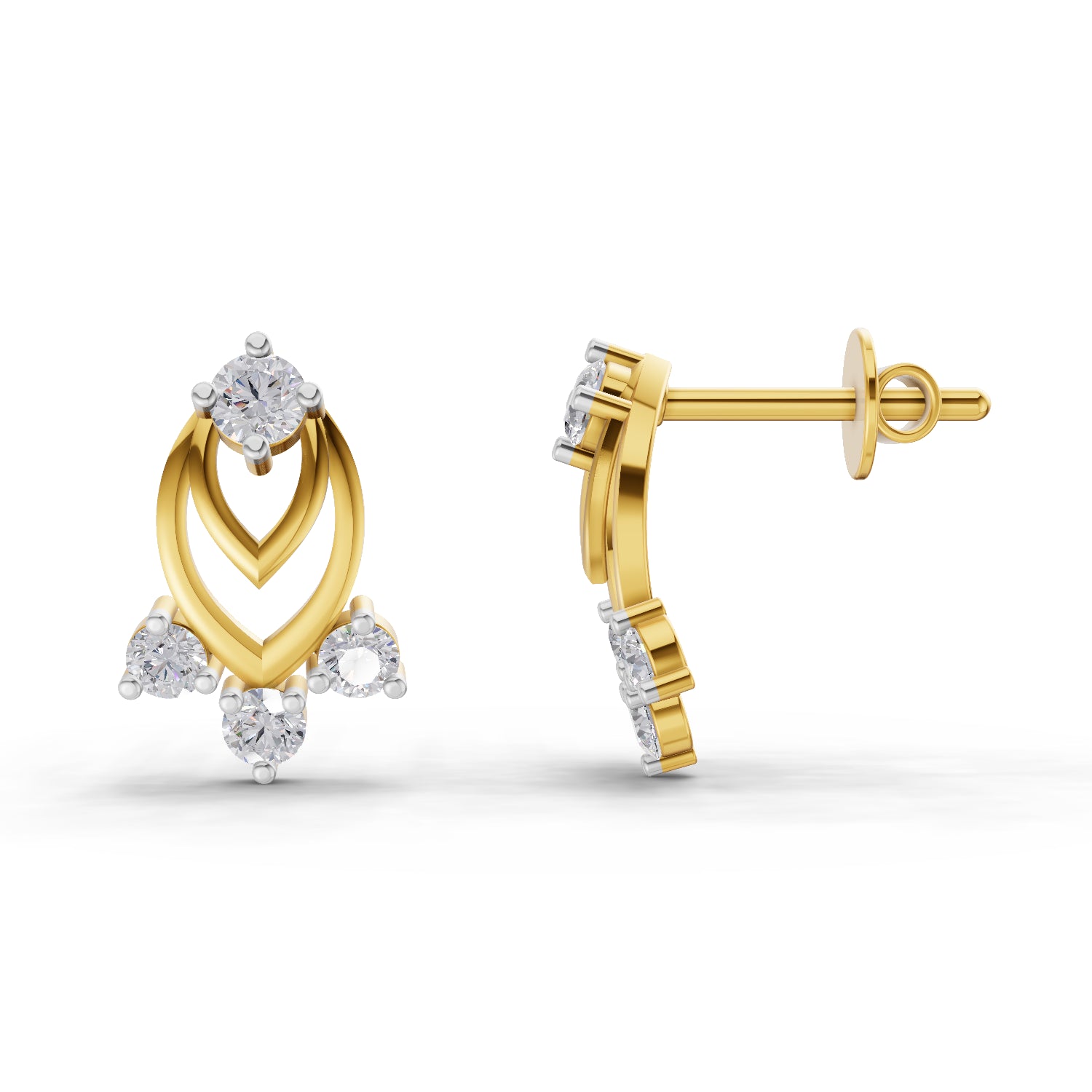 0.37 Carat | 925 Sterling Silver Petals of Gold Plated Stud Earrings
