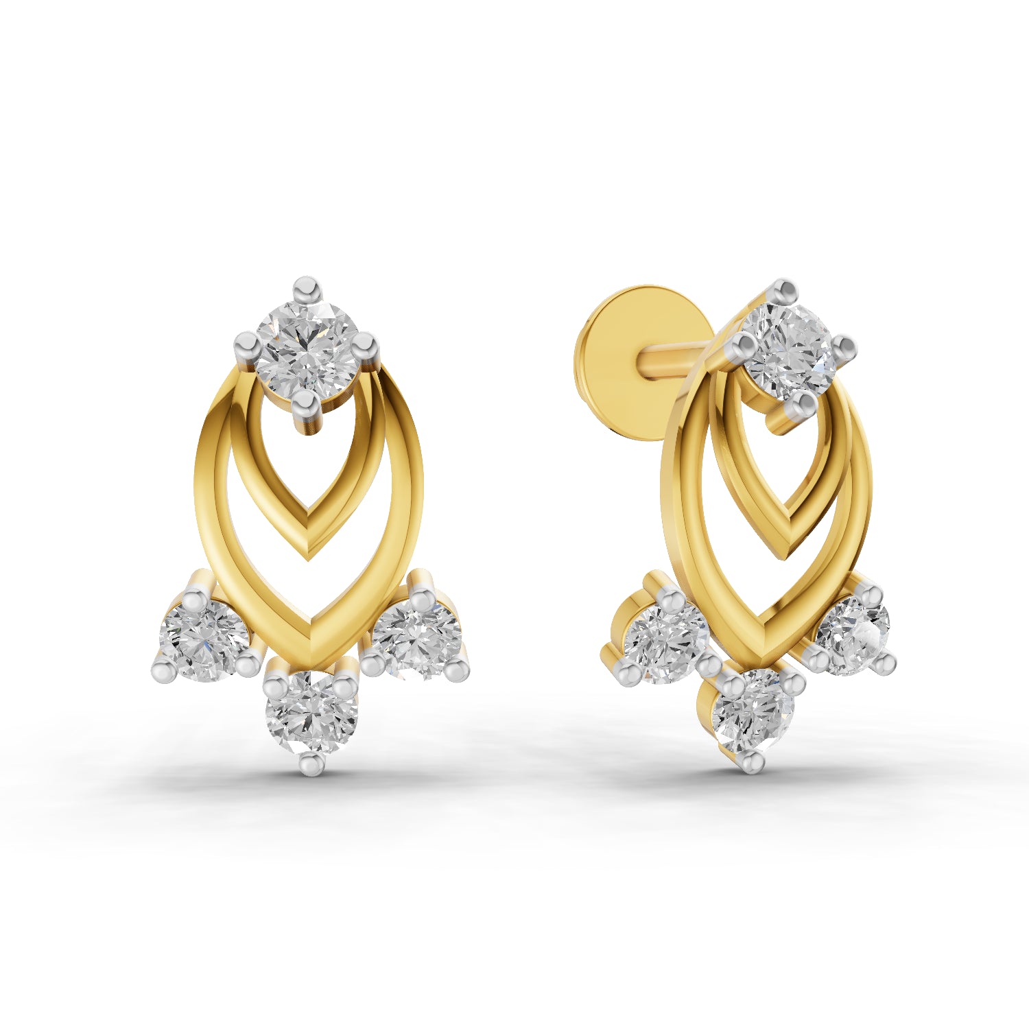 0.37 Carat | 925 Sterling Silver Petals of Gold Plated Stud Earrings