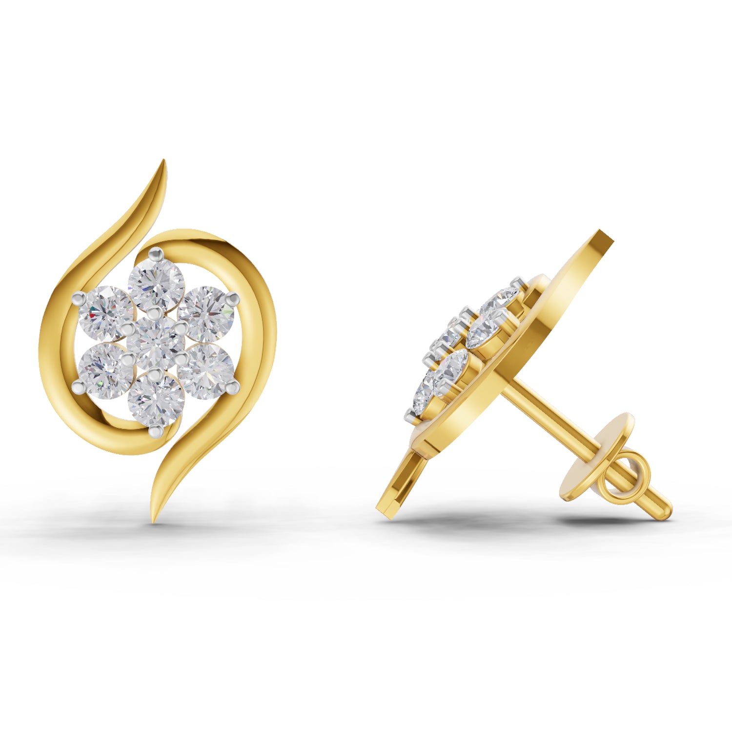 0.42 Carat | 925 Sterling Silver Gold Plated Swirl Diamond Cluster Earrings