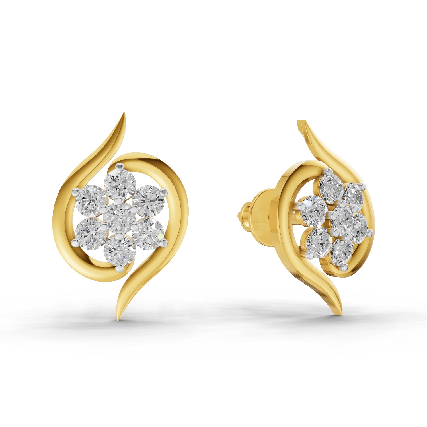 0.42 Carat | 925 Sterling Silver Gold Plated Swirl Diamond Cluster Earrings