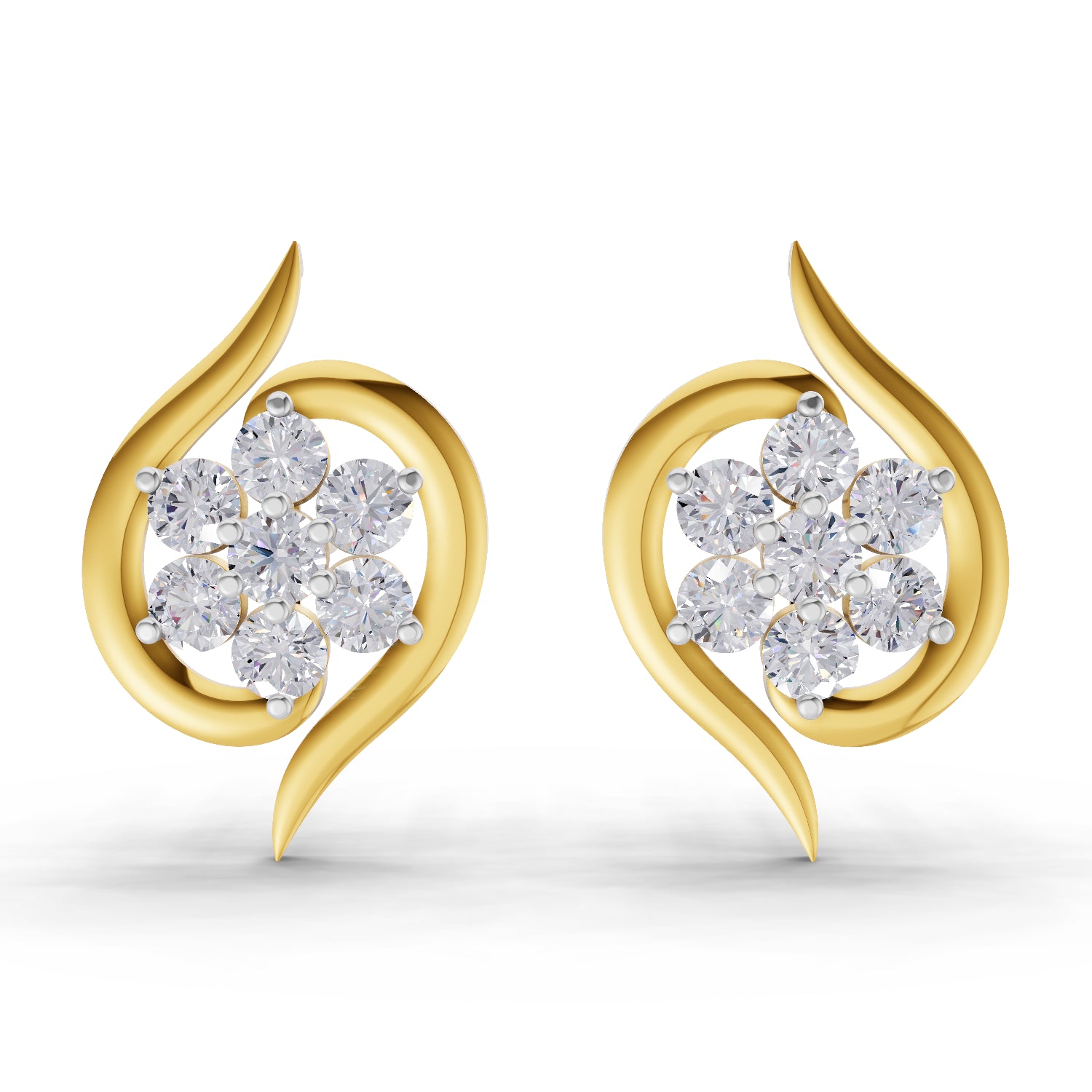 0.42 Carat | 925 Sterling Silver Gold Plated Swirl Diamond Cluster Earrings