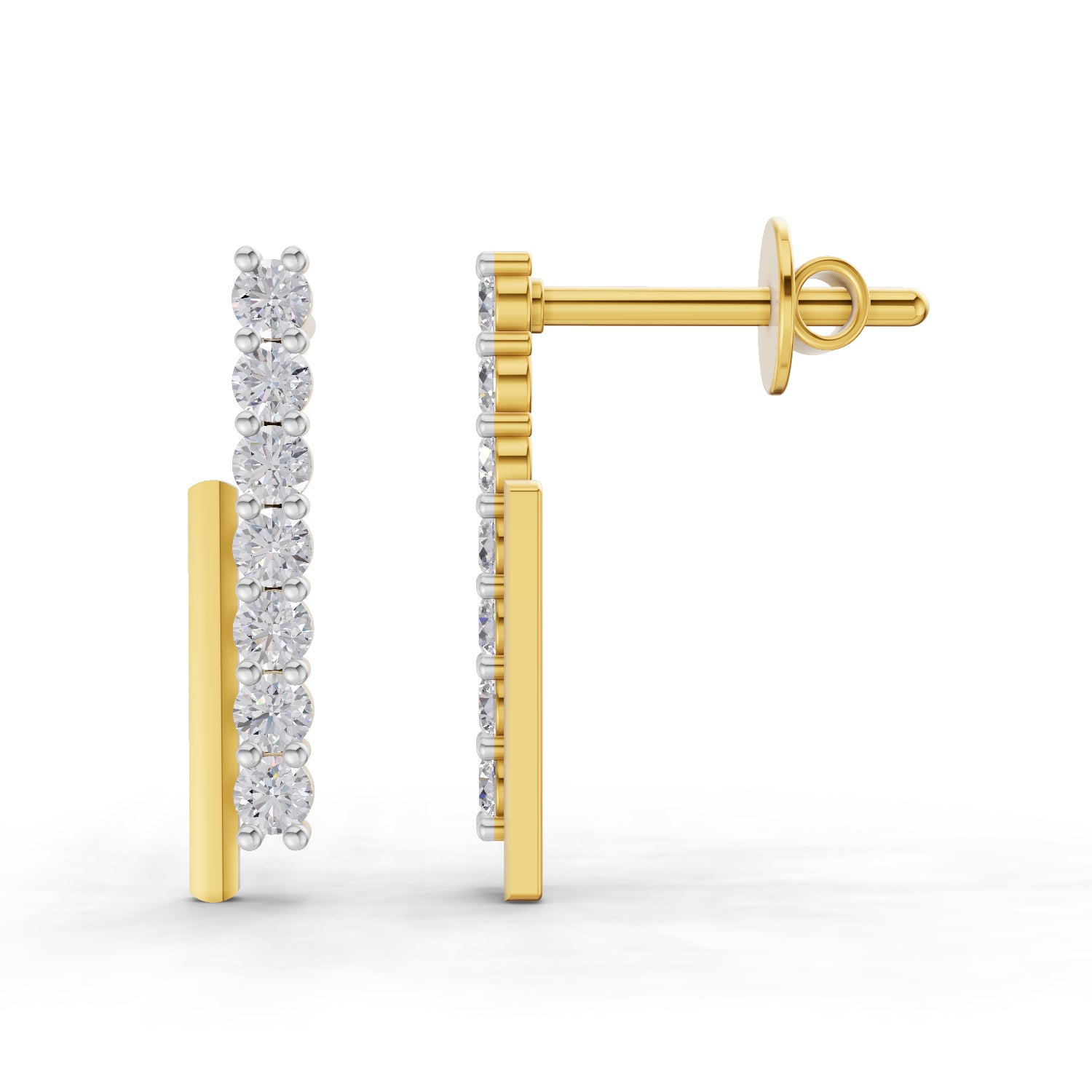 0.35 Carat | 925 Sterling Silver Gold Plated Double Bar Stud Earrings