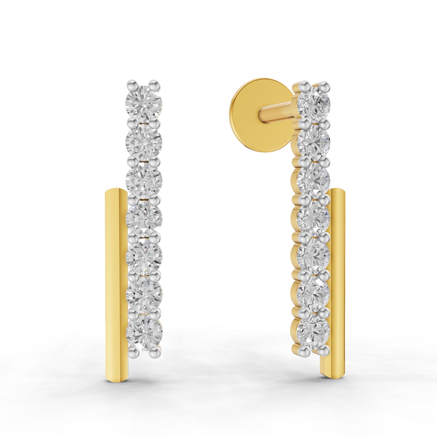 0.35 Carat | 925 Sterling Silver Gold Plated Double Bar Stud Earrings