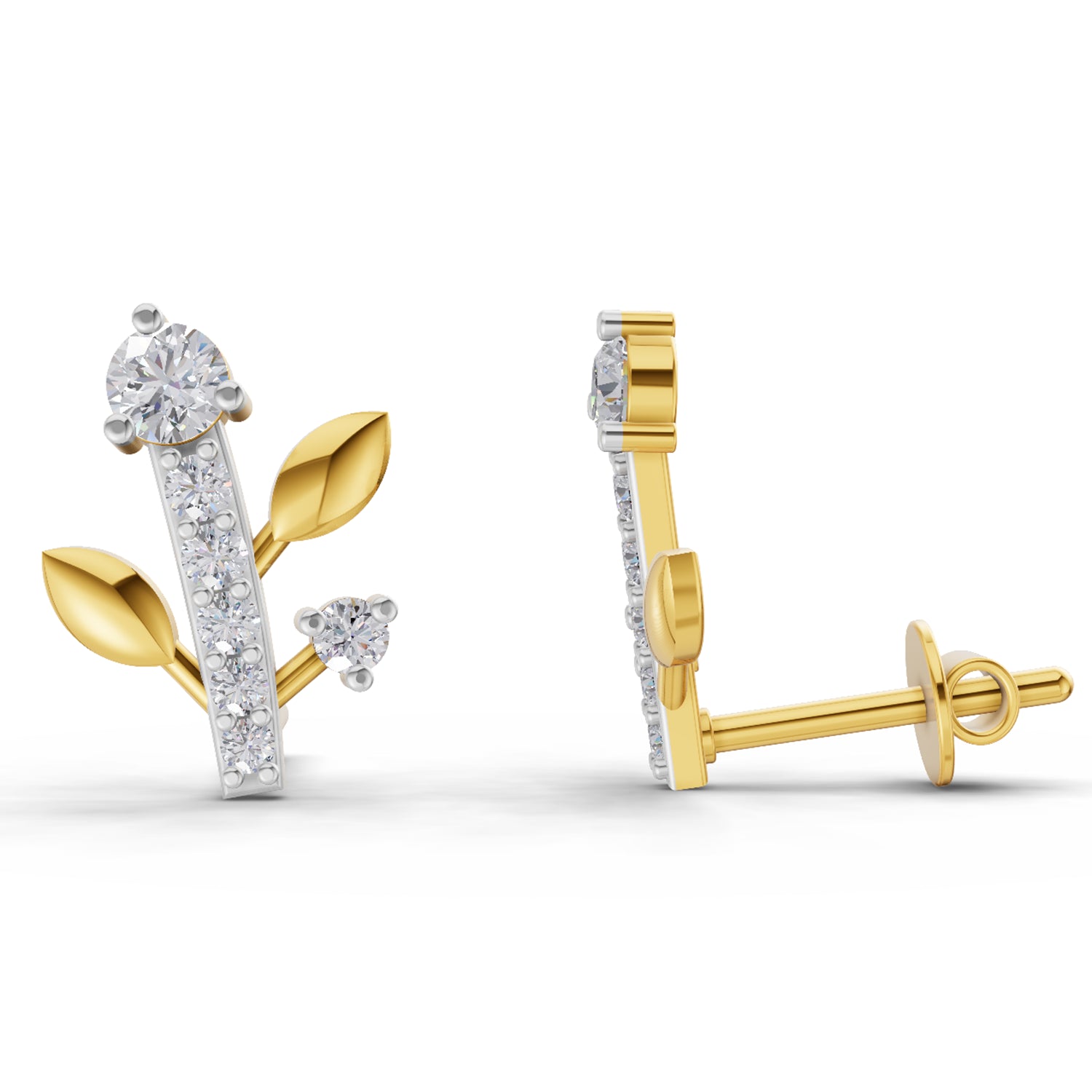 0.41 Carat | 925 Sterling Silver Gold Plated Diamond Vine Stud Earrings